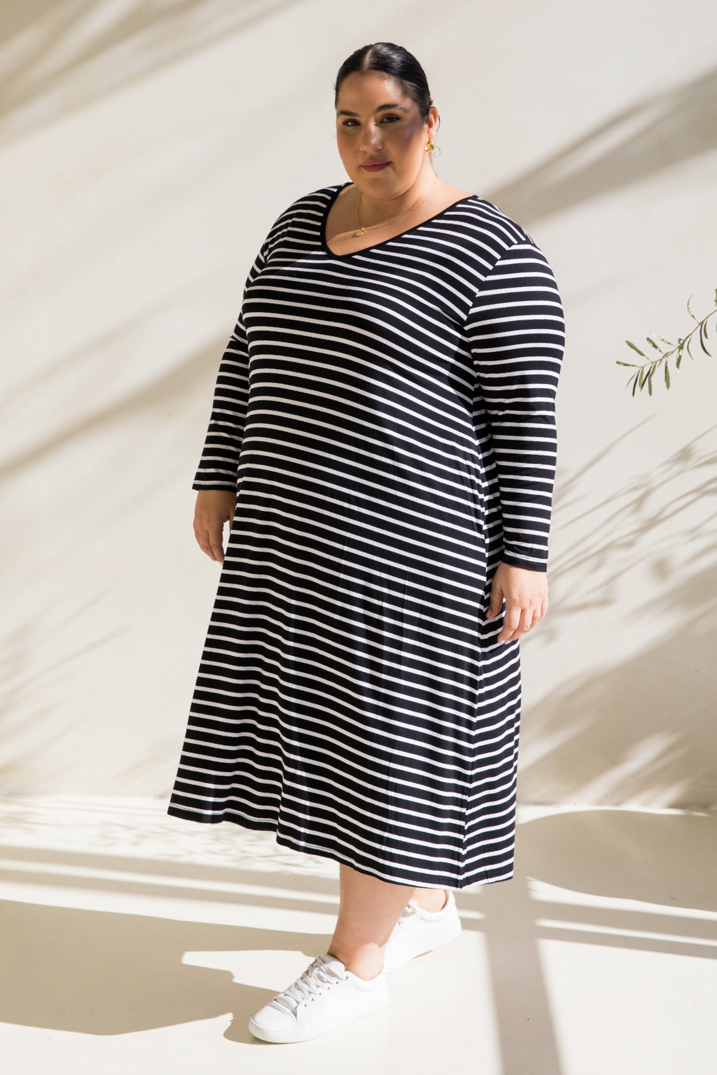 Long Sleeve T-Shirt Dress | Black/White Stripe