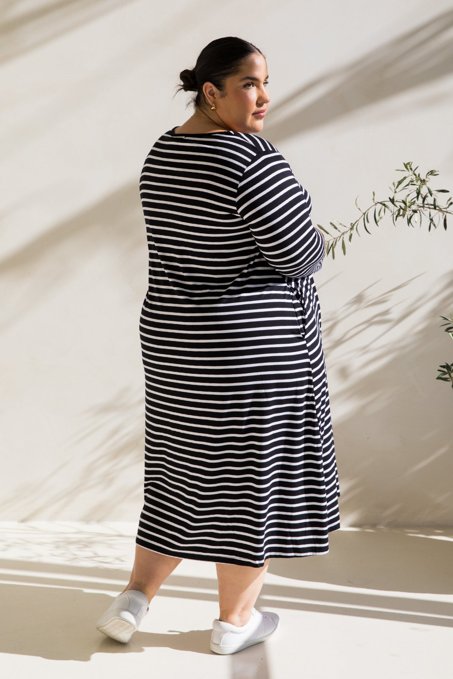 Long Sleeve T-Shirt Dress | Black/White Stripe