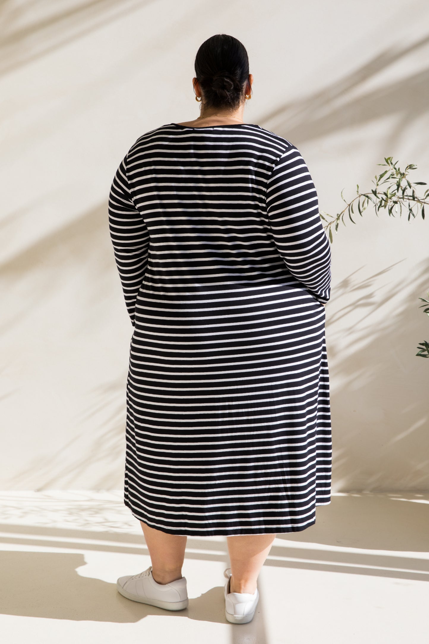 Long Sleeve T-Shirt Dress | Black/White Stripe