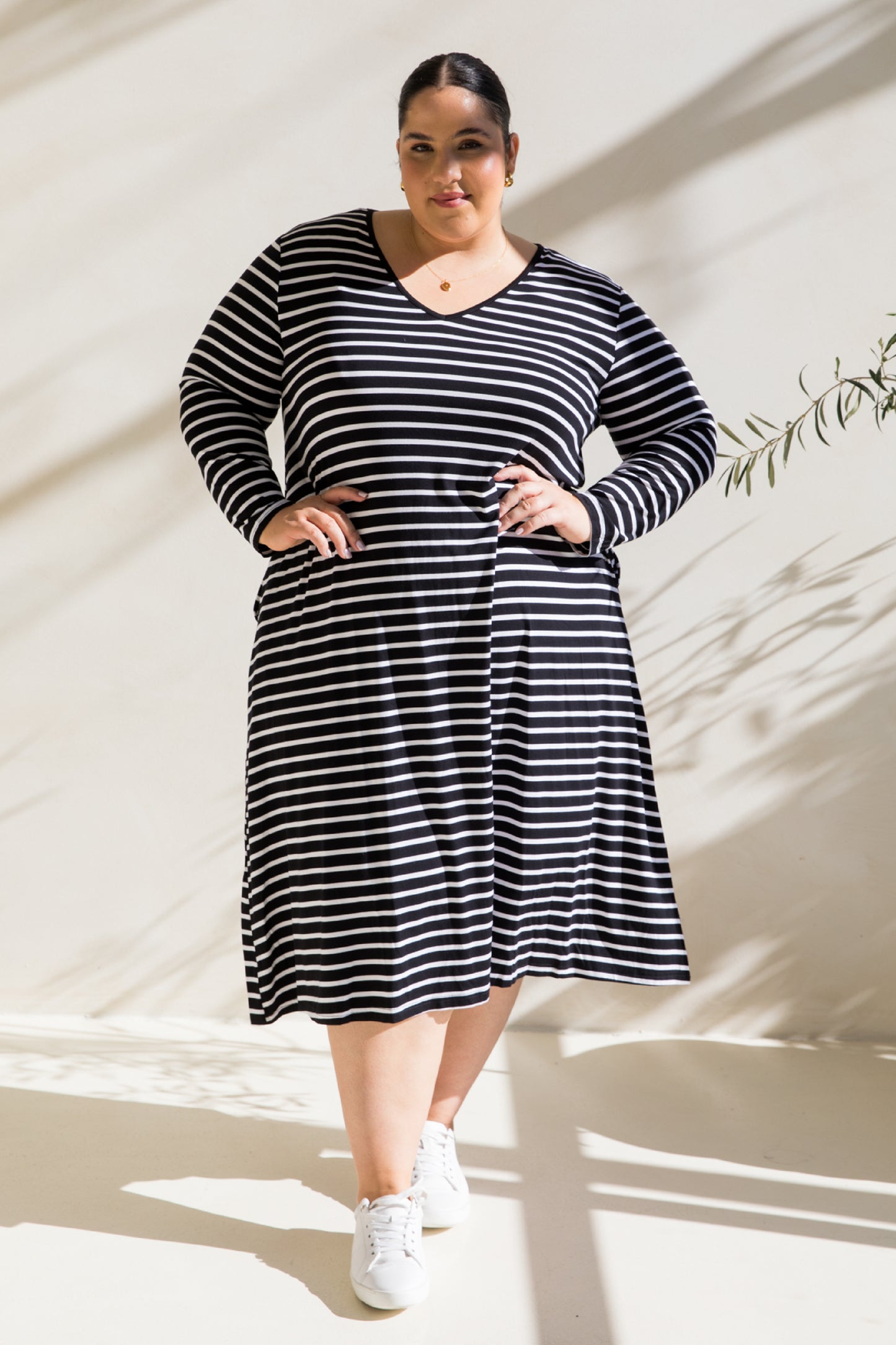 Long Sleeve T-Shirt Dress | Black/White Stripe