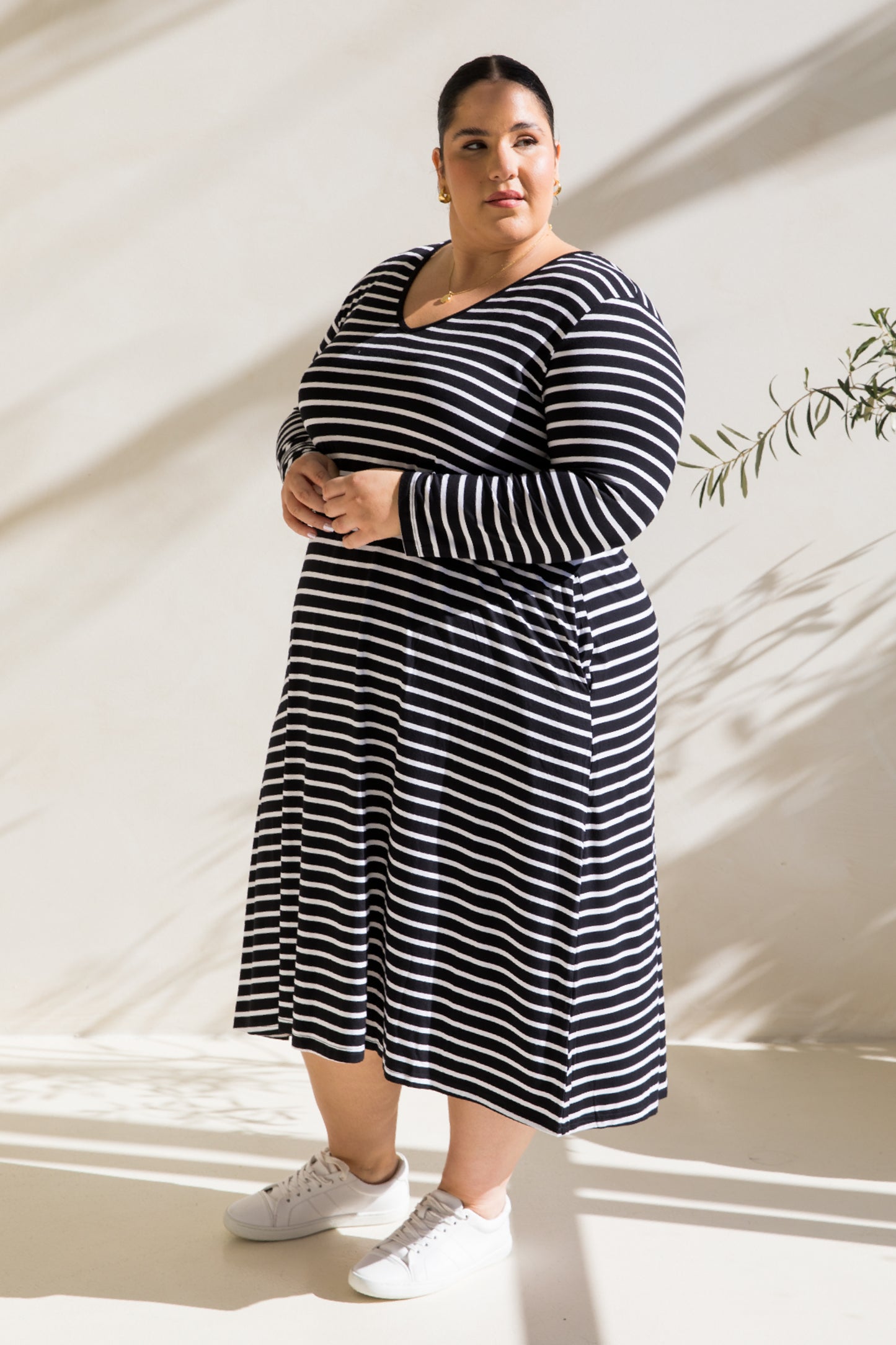 Long Sleeve T-Shirt Dress | Black/White Stripe