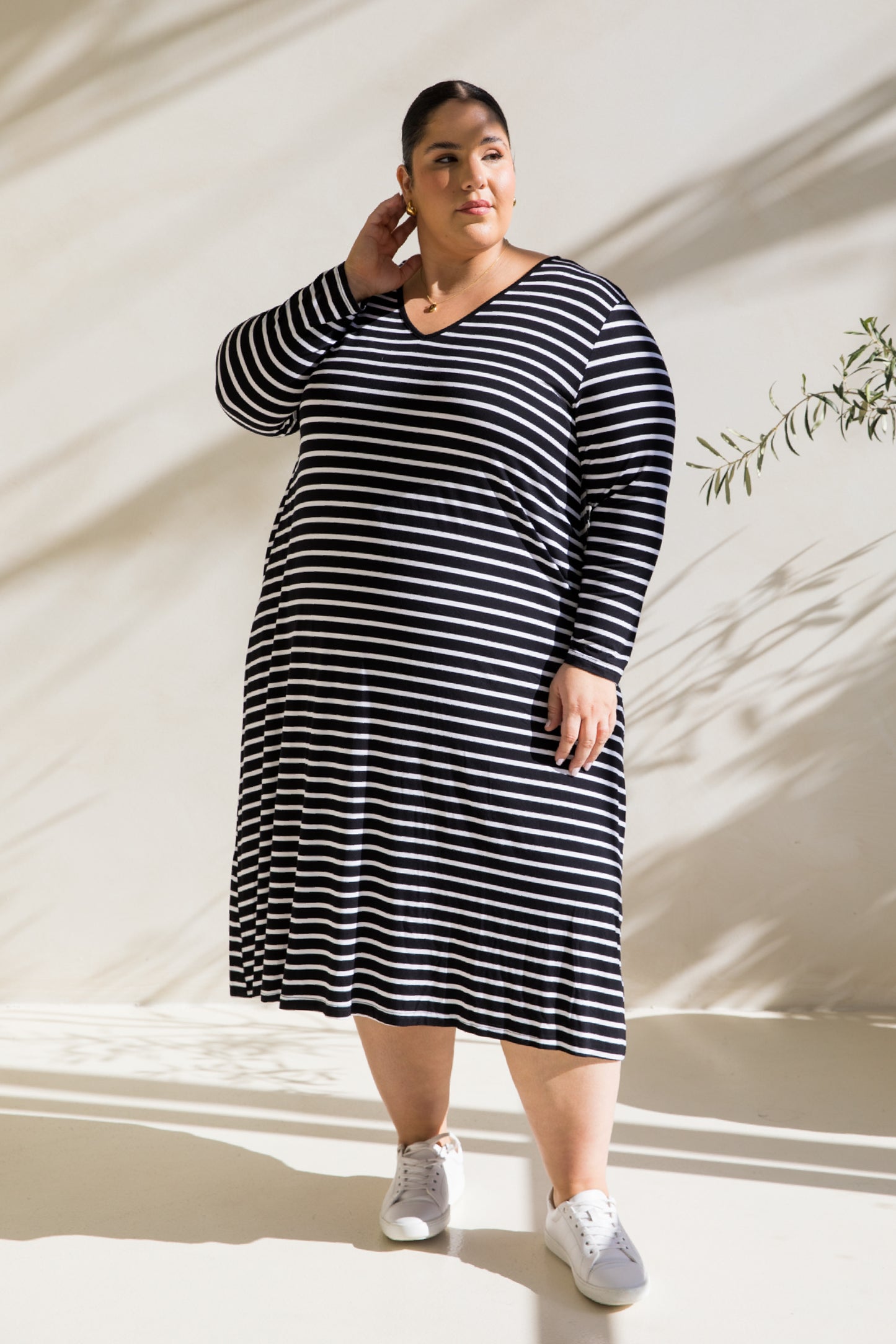 Long Sleeve T-Shirt Dress | Black/White Stripe