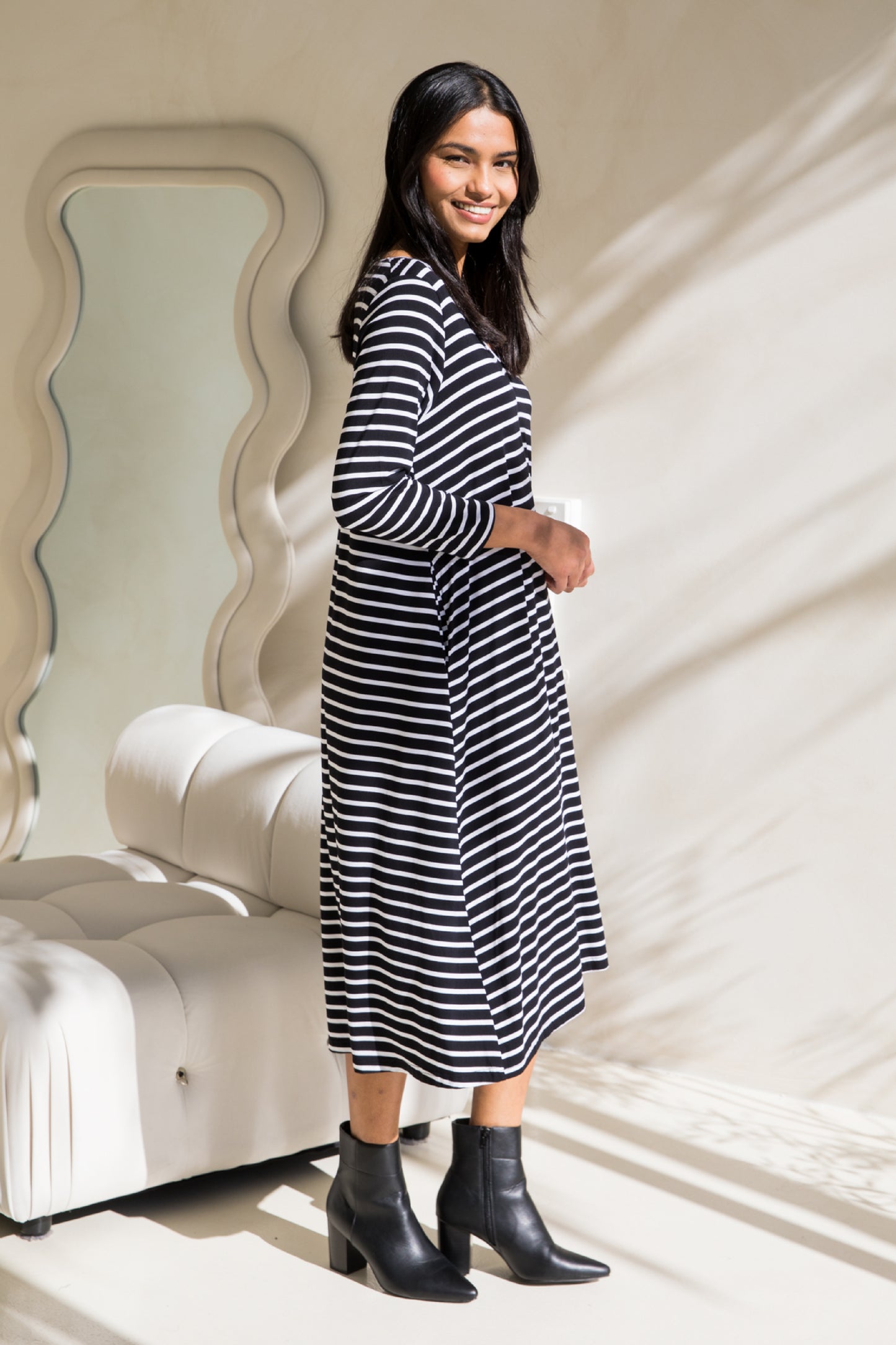 Long Sleeve T-Shirt Dress | Black/White Stripe