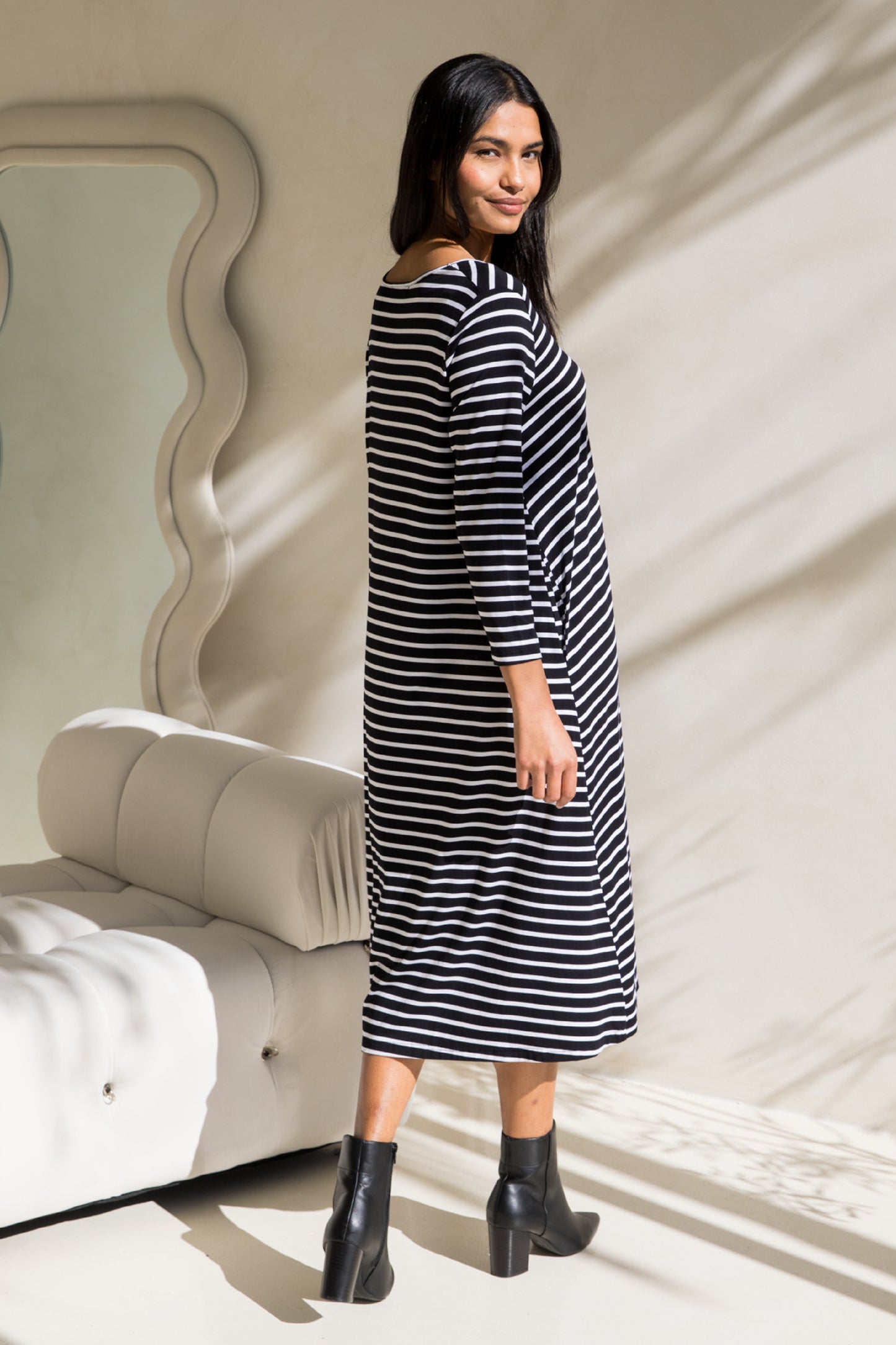 Long Sleeve T-Shirt Dress | Black/White Stripe