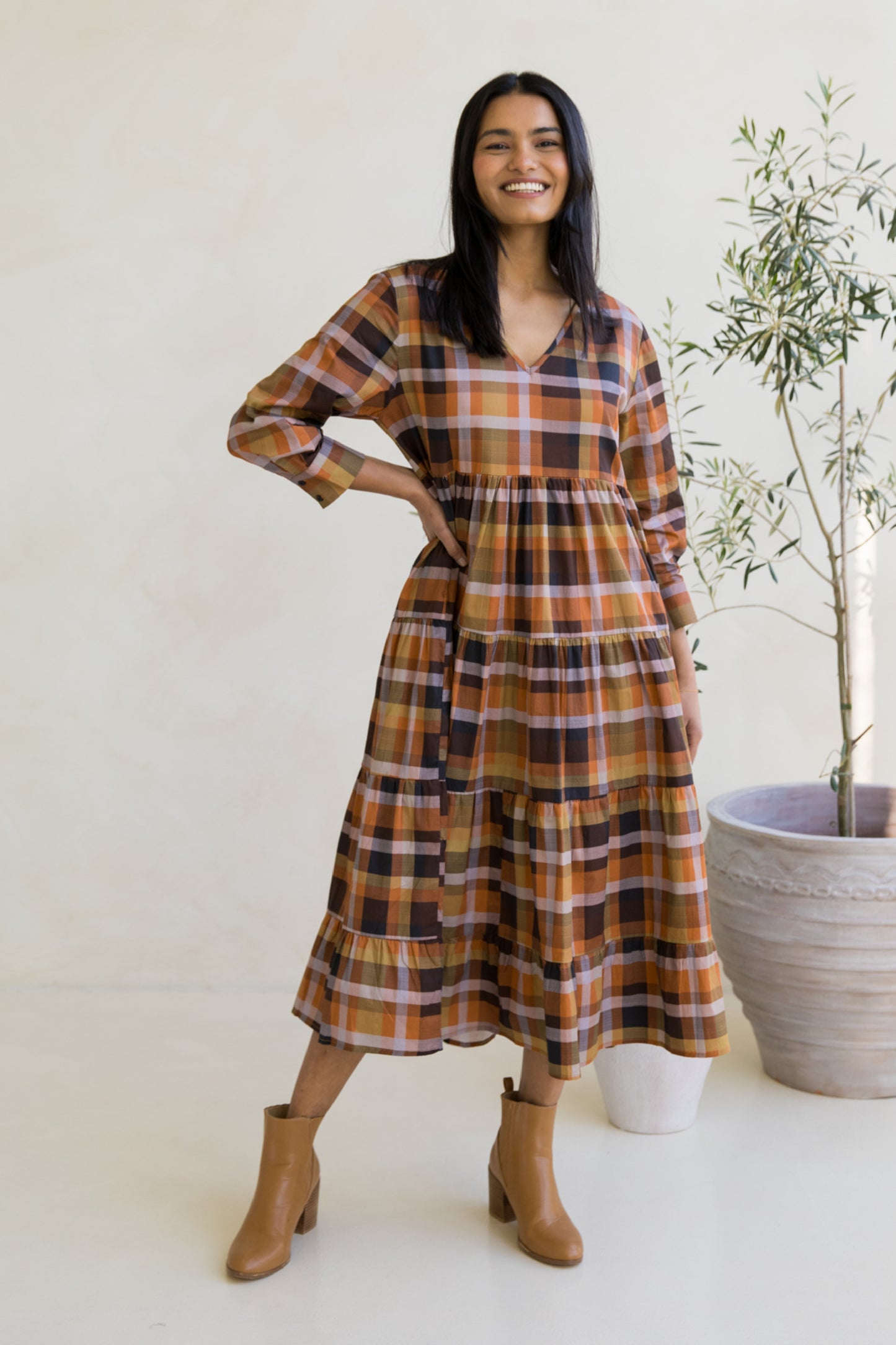 Long Sleeve Waterfall Dress | Fall Check | FINAL SALE