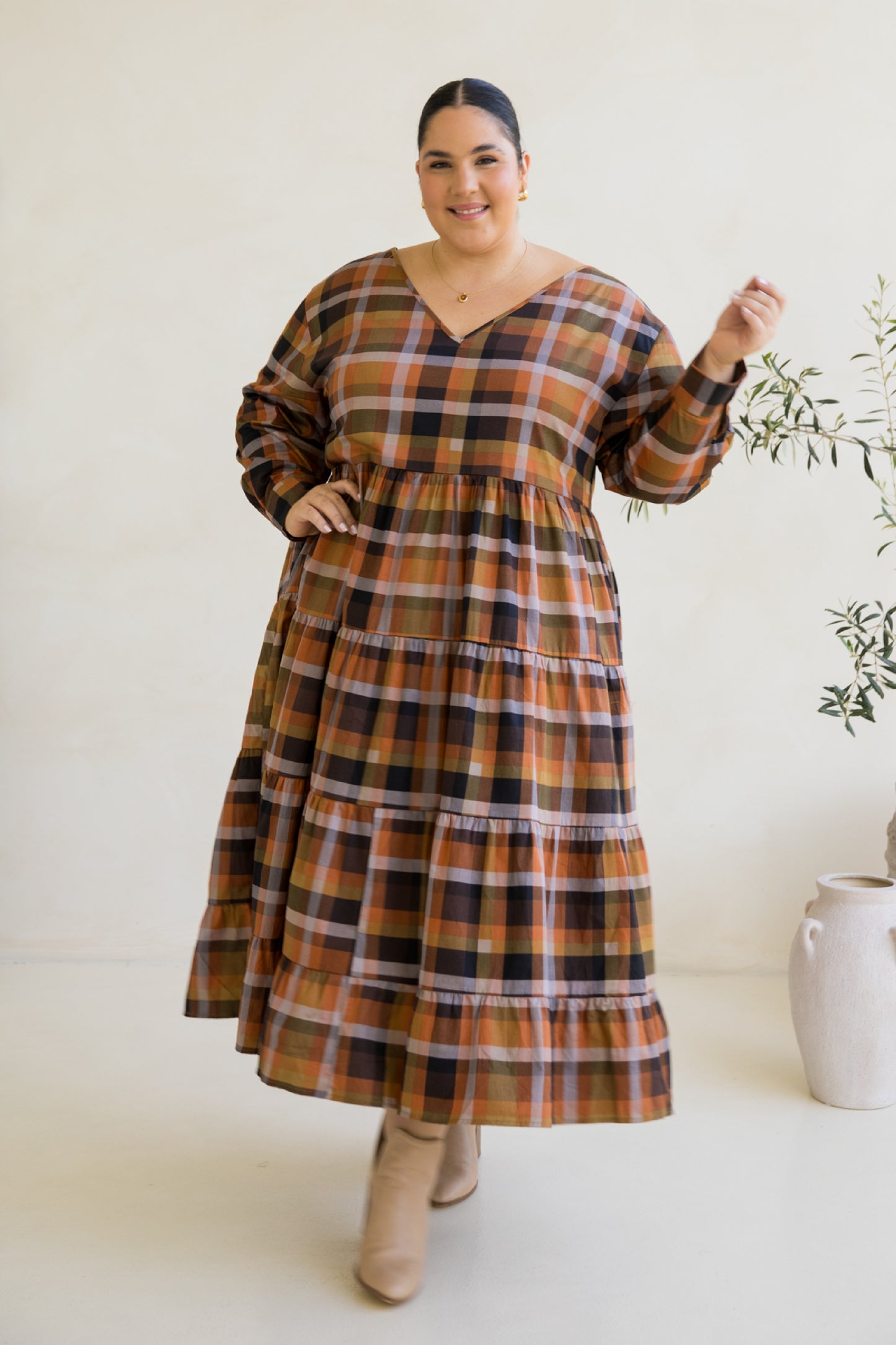 Long Sleeve Waterfall Dress | Fall Check | FINAL SALE