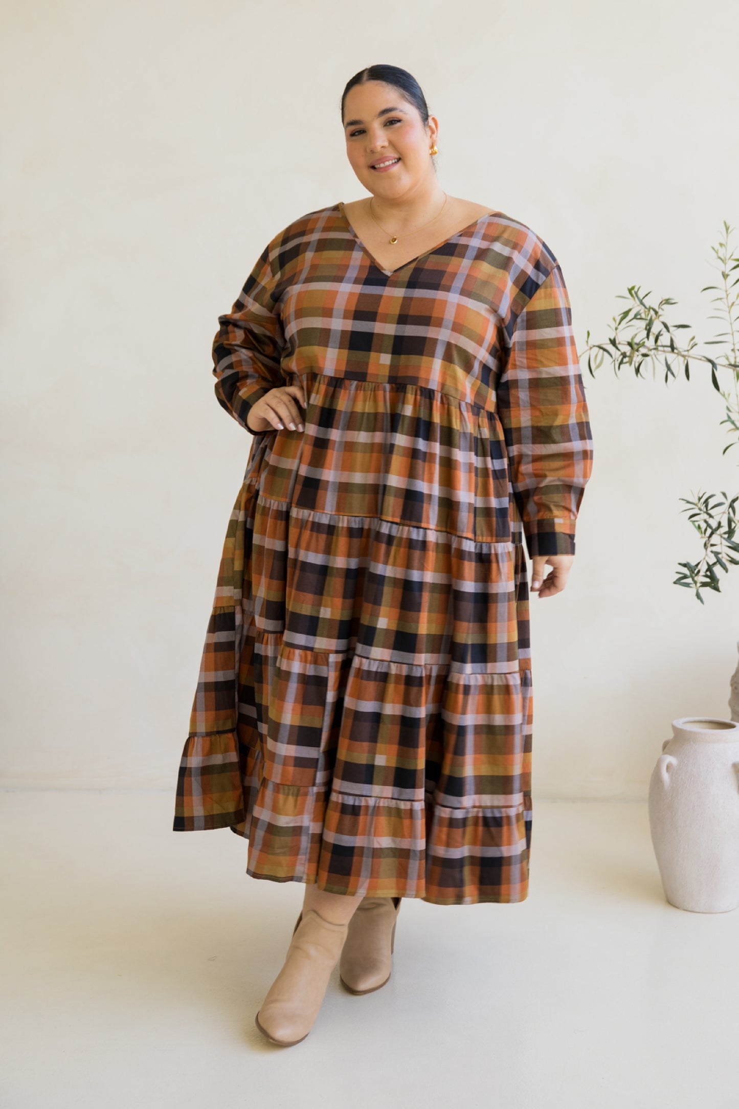 Long Sleeve Waterfall Dress | Fall Check | FINAL SALE