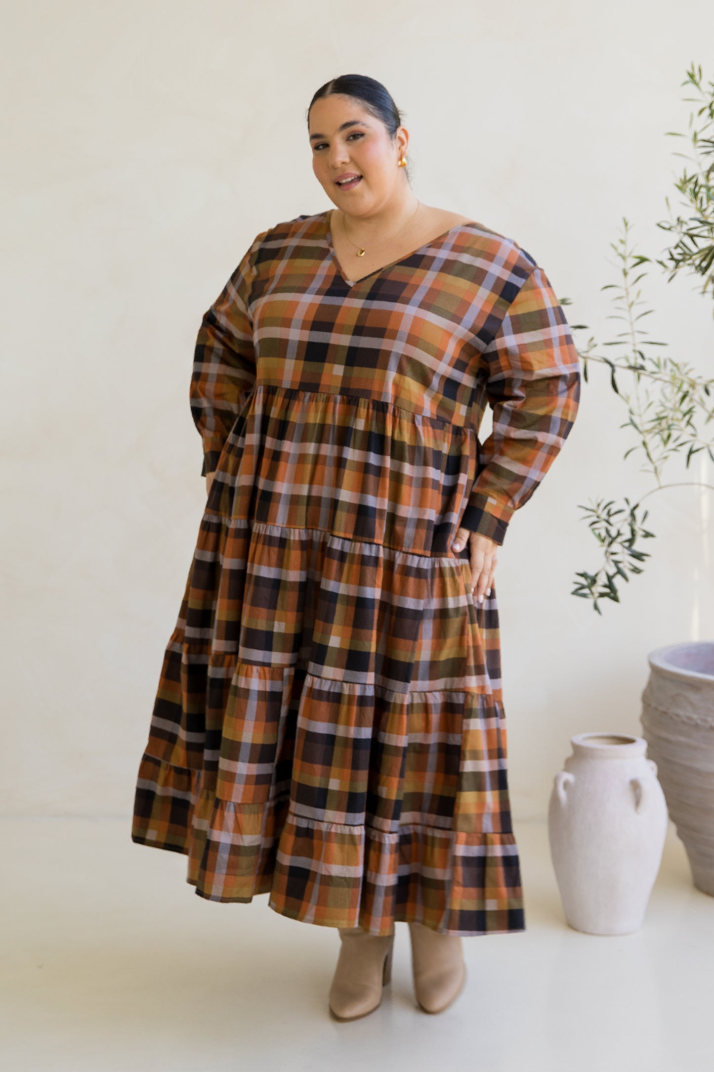 Long Sleeve Waterfall Dress | Fall Check | FINAL SALE