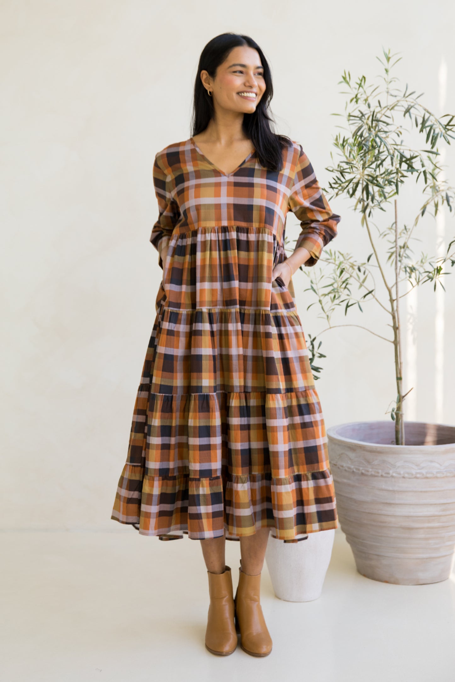 Long Sleeve Waterfall Dress | Fall Check | FINAL SALE