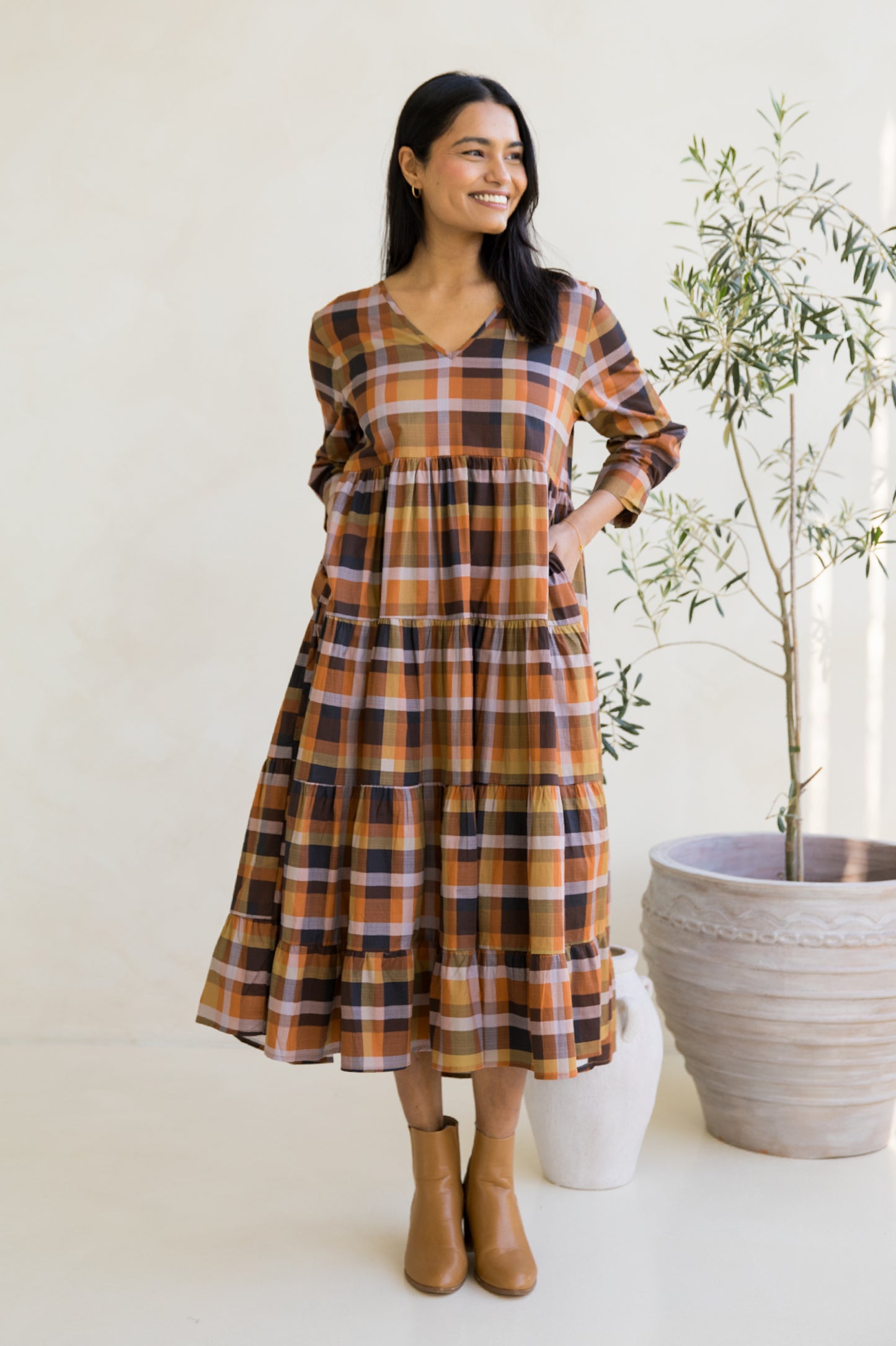 Long Sleeve Waterfall Dress | Fall Check | FINAL SALE