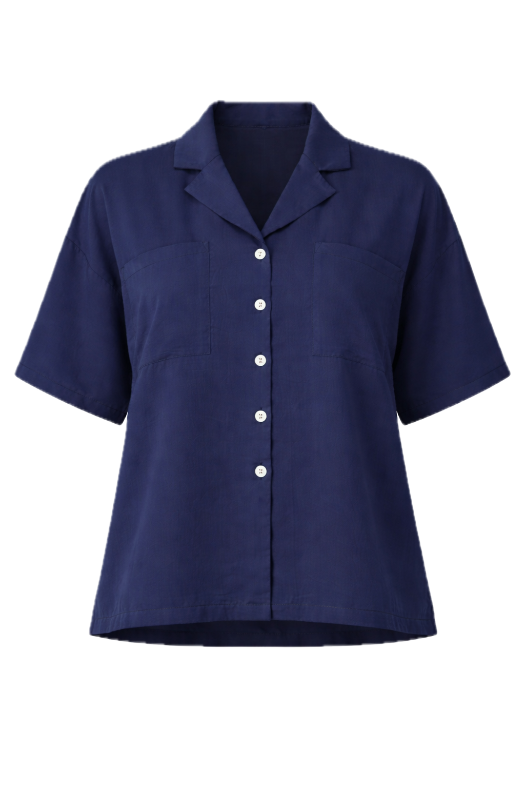 LULU Lyocell Short Sleeve Shortline Shirt | Navy | FINAL SALE