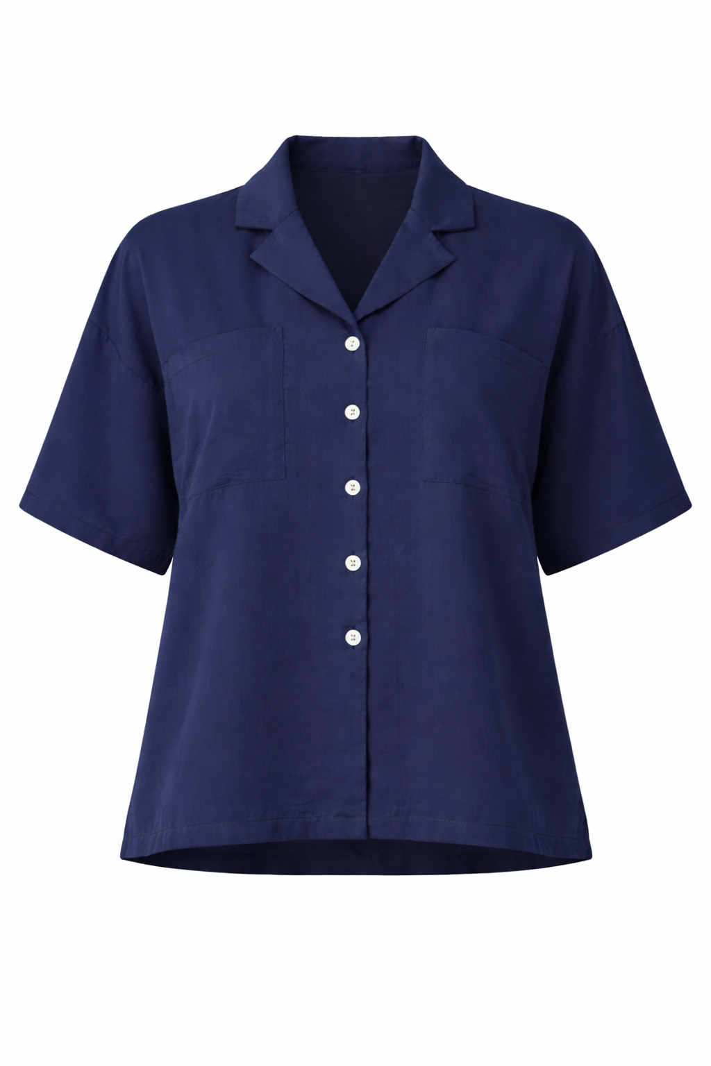 LULU Lyocell Short Sleeve Shortline Shirt | Navy | FINAL SALE