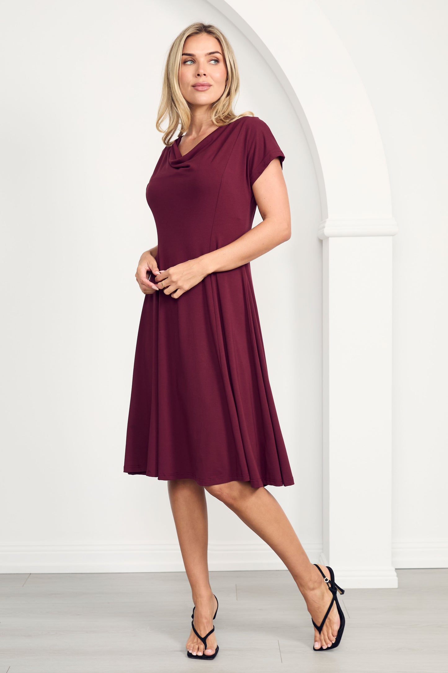 MAEVE Bamboo Cap Sleeve Classic Length Dress | Cranberry