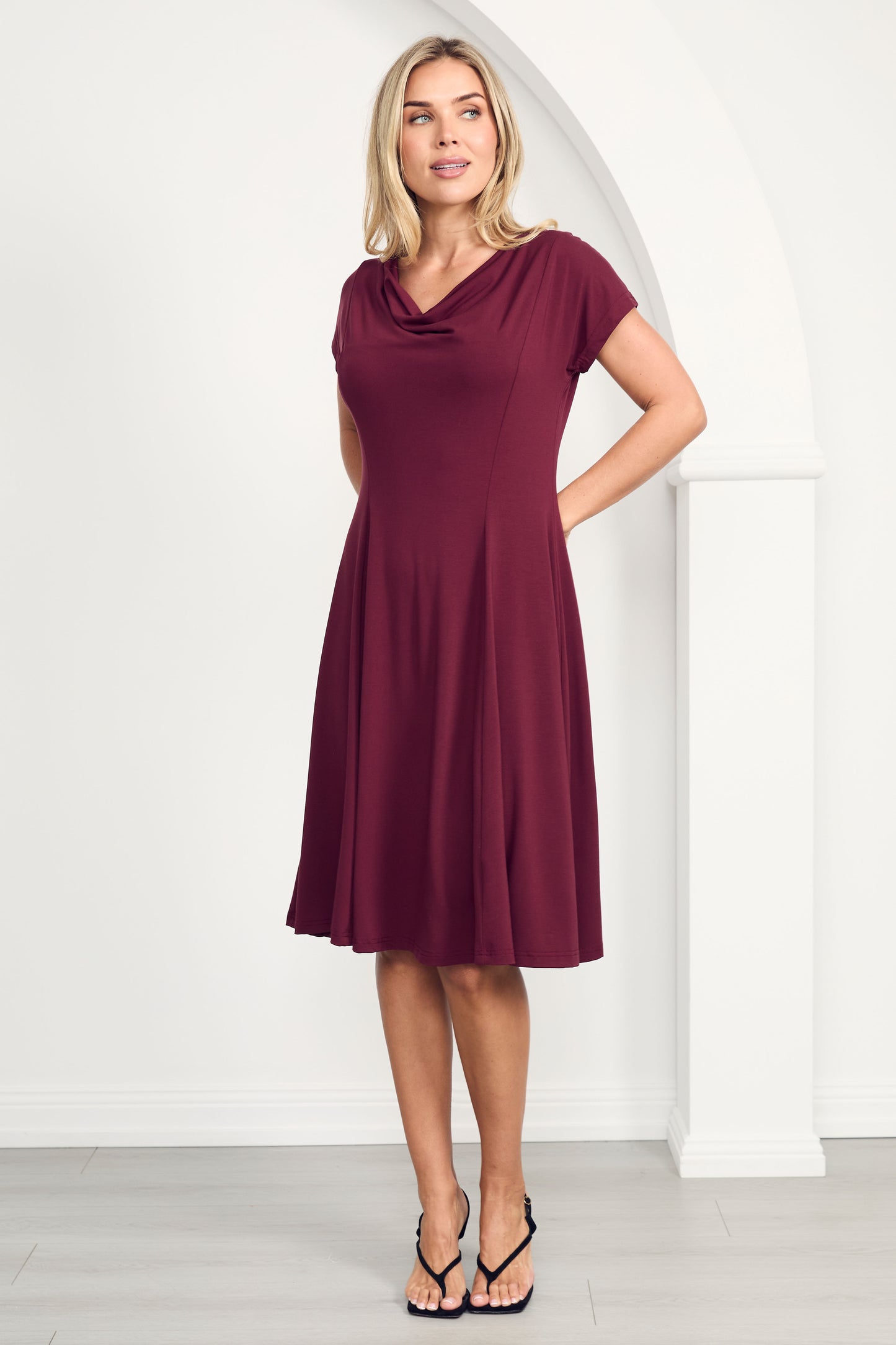 MAEVE Bamboo Cap Sleeve Classic Length Dress | Cranberry