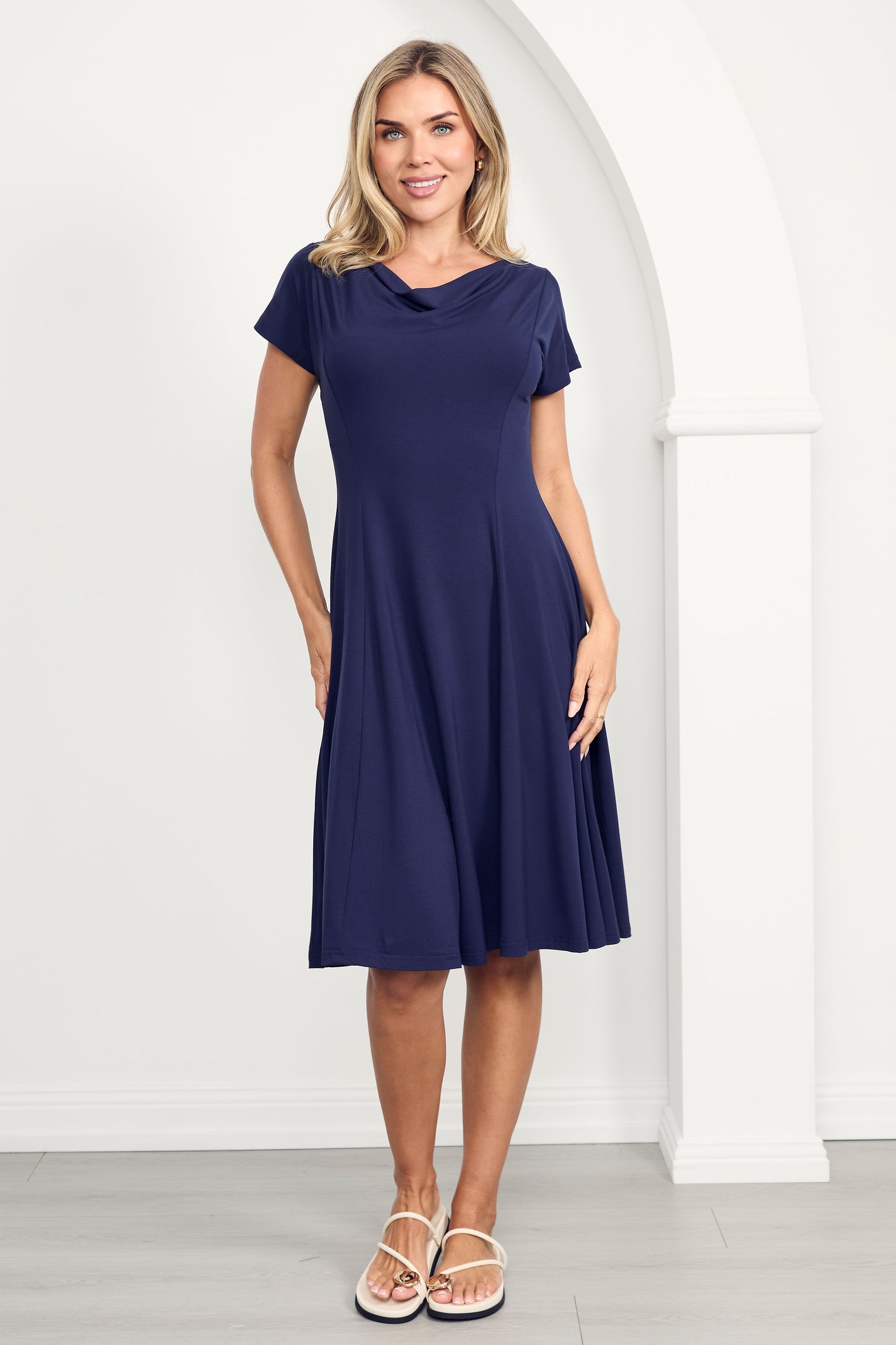 MAEVE Bamboo Cap Sleeve Classic Length Dress | Navy