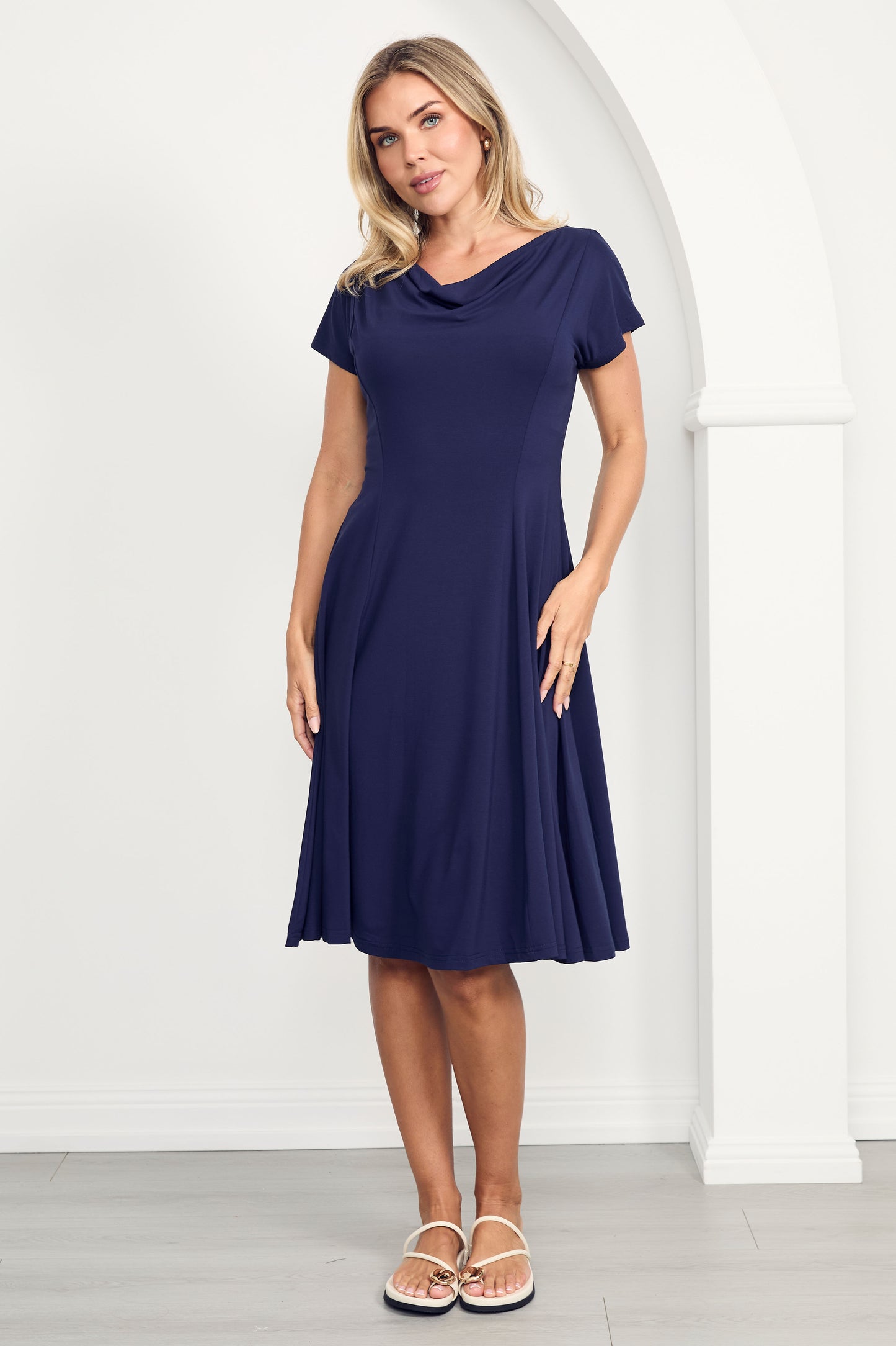 MAEVE Bamboo Cap Sleeve Classic Length Dress | Navy