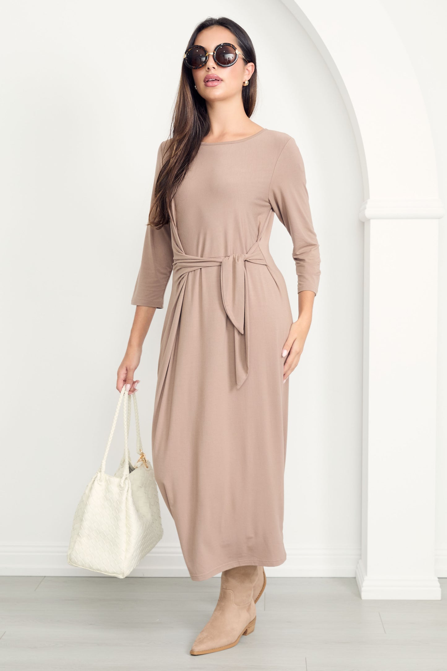 MALLORY Bamboo Demi Sleeve Midi Dress | Oat