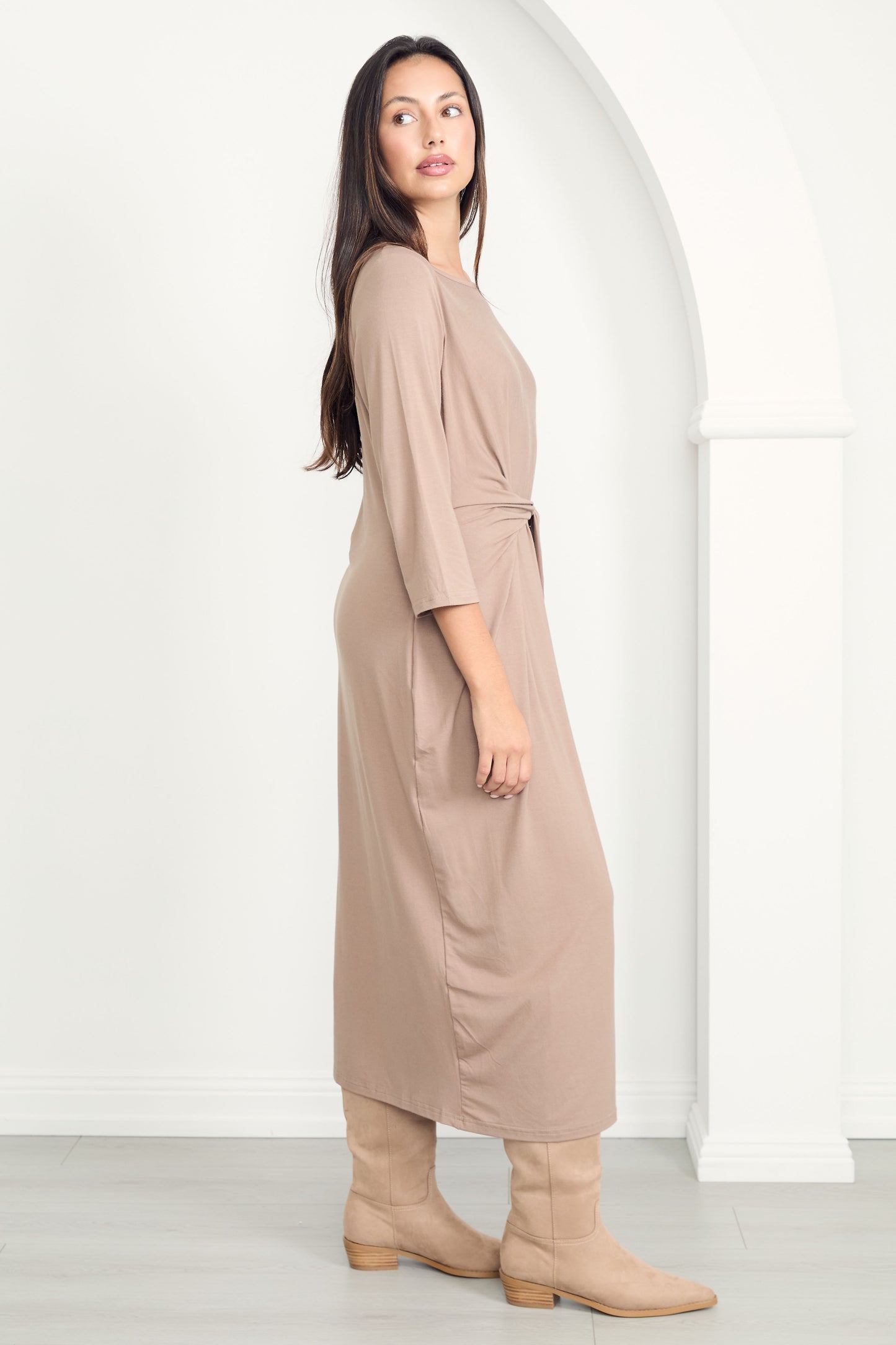 MALLORY Bamboo Demi Sleeve Midi Dress | Oat