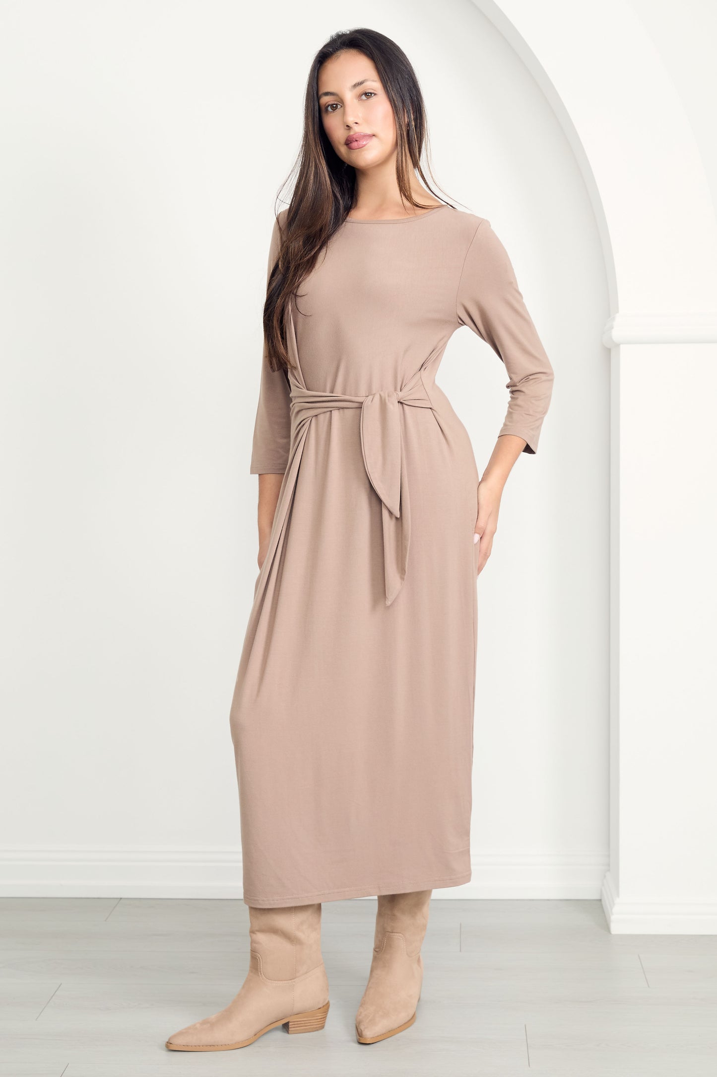MALLORY Bamboo Demi Sleeve Midi Dress | Oat