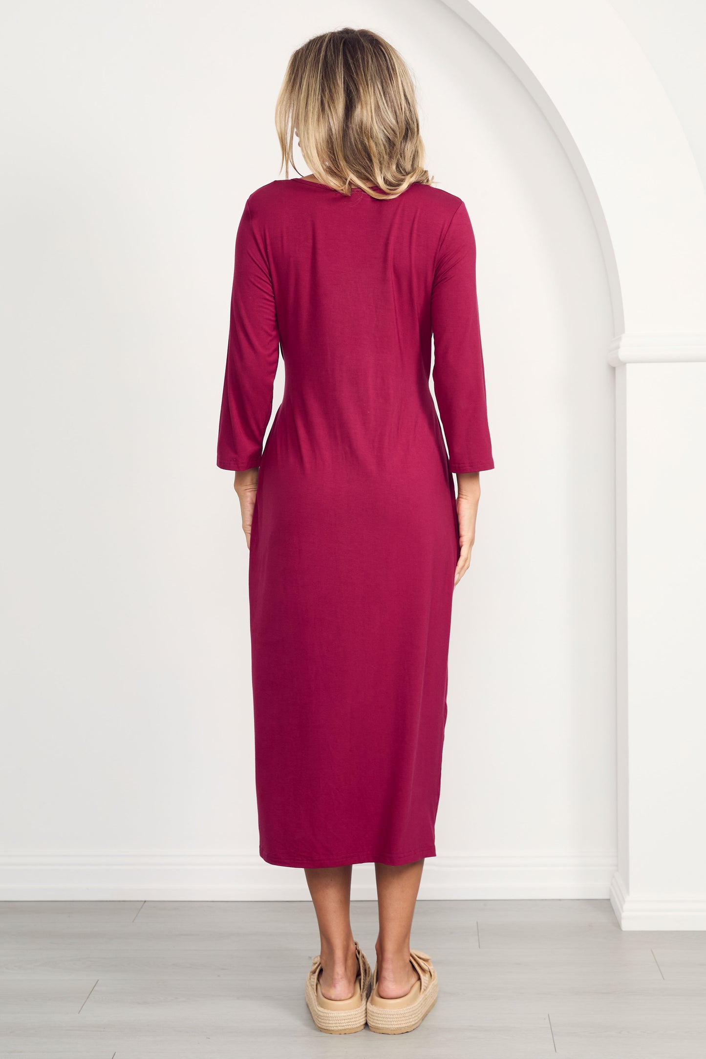 MALLORY Bamboo Demi Sleeve Midi Dress | Raspberry