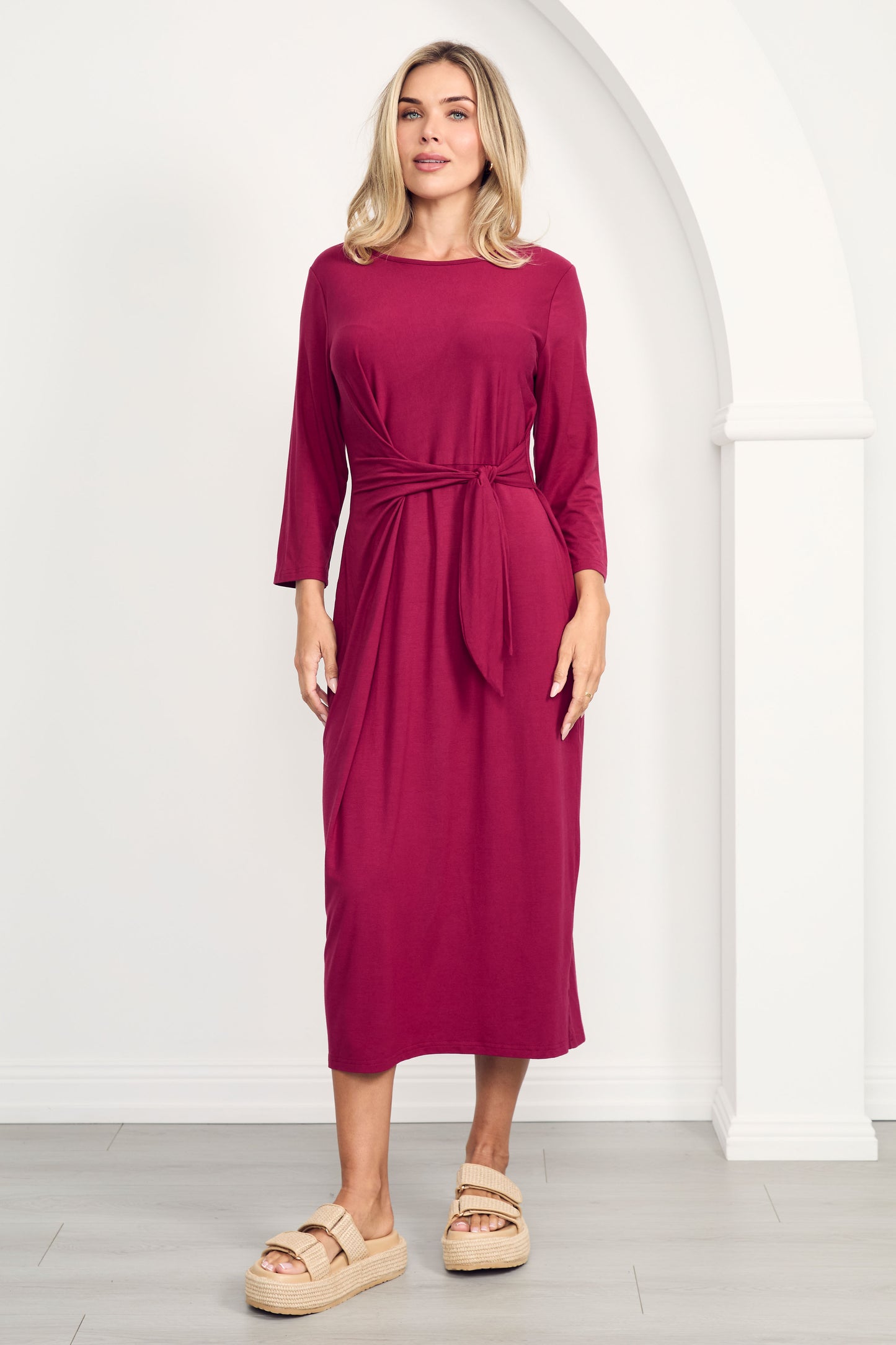MALLORY Bamboo Demi Sleeve Midi Dress | Raspberry