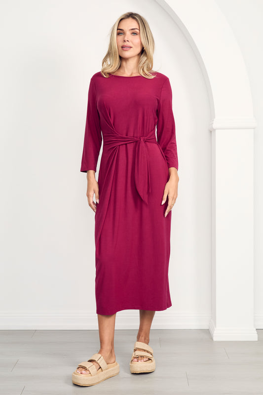 MALLORY Bamboo Demi Sleeve Midi Dress | Raspberry