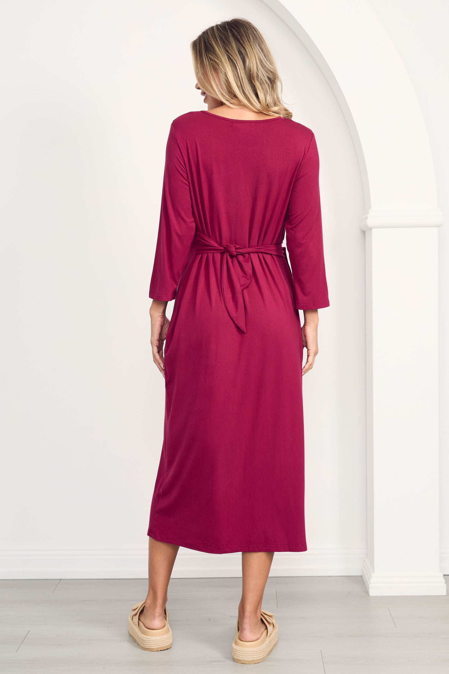 MALLORY Bamboo Demi Sleeve Midi Dress | Raspberry