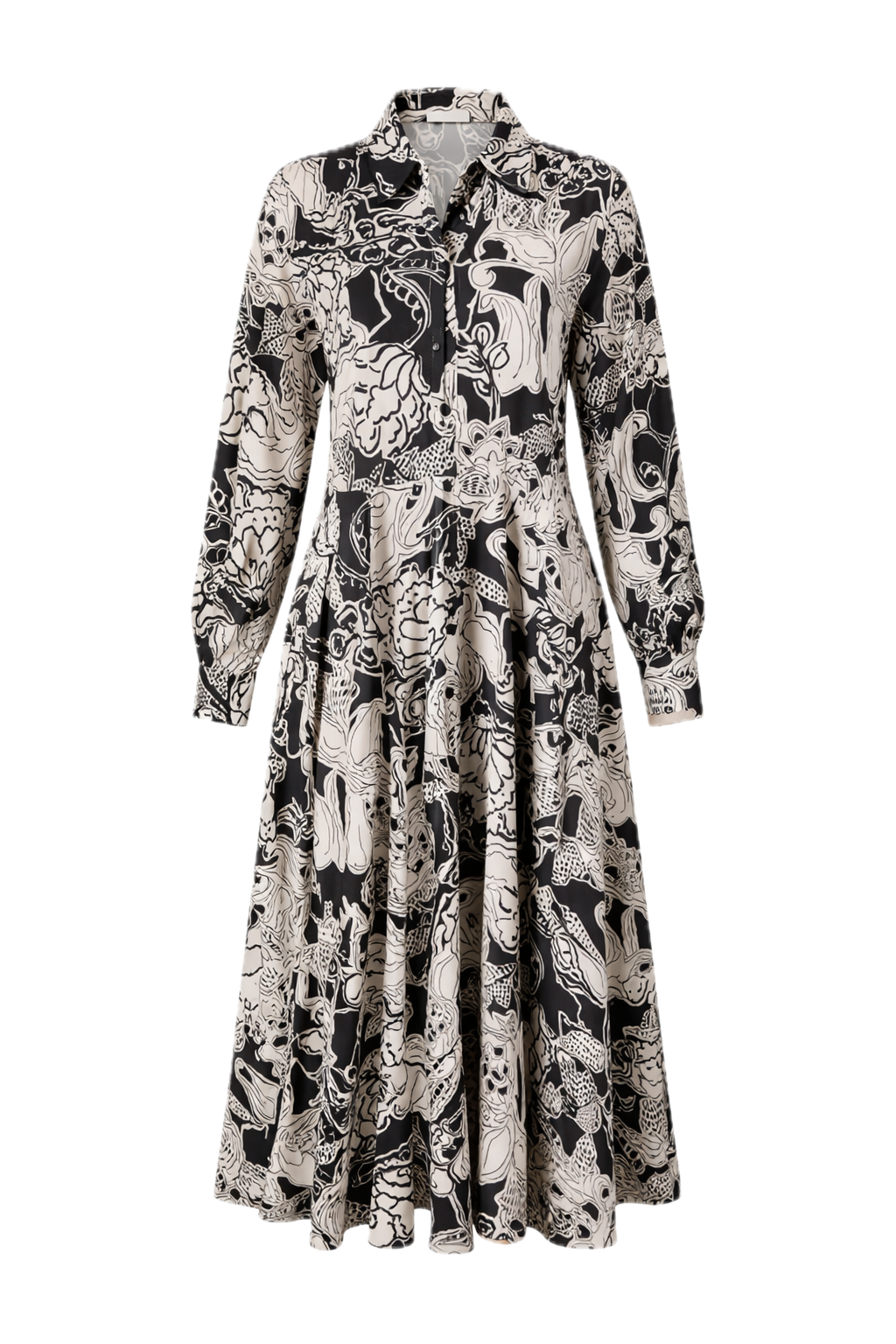 MARGOT Rayon Long Sleeve Midi Dress | Flora Noir | FINAL SALE