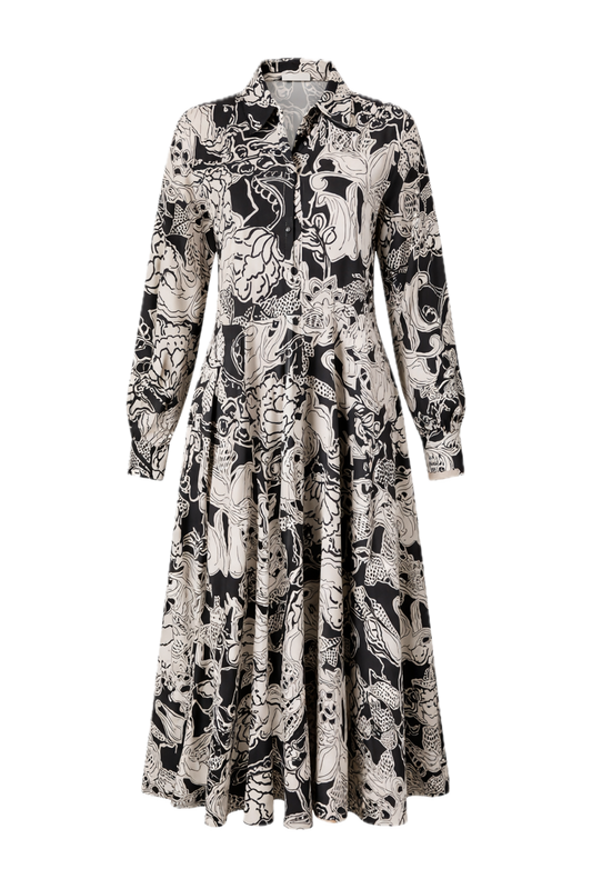 MARGOT Rayon Long Sleeve Midi Dress | Flora Noir | FINAL SALE