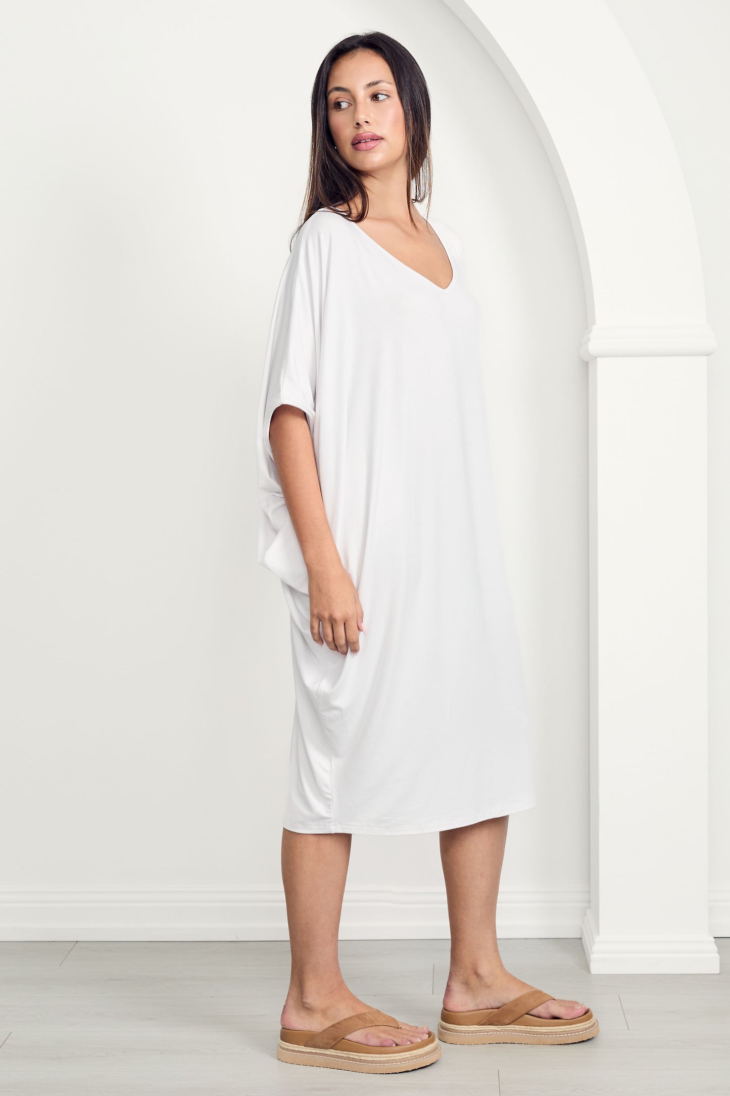 MIRACLE Bamboo Short Sleeve Classic Length Dress | White