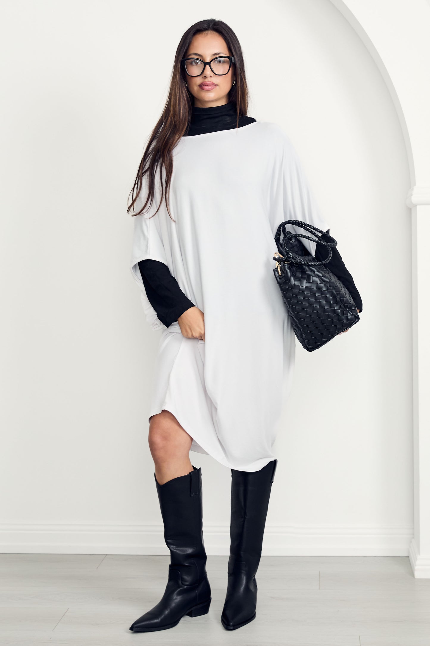 MIRACLE Bamboo Short Sleeve Classic Length Dress | White
