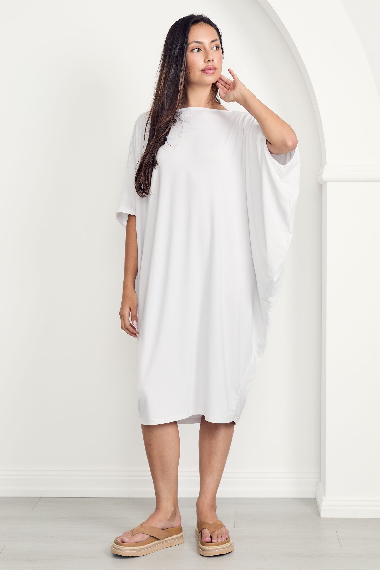 MIRACLE Bamboo Short Sleeve Classic Length Dress | White