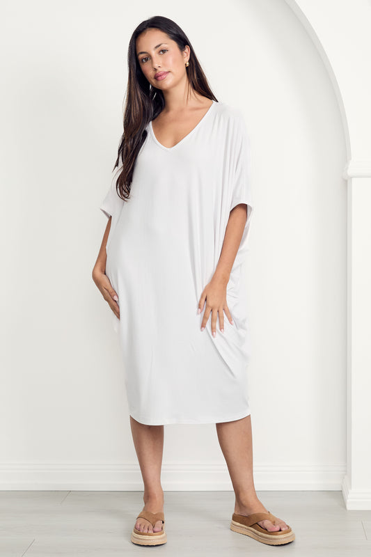 MIRACLE Bamboo Short Sleeve Classic Length Dress | White