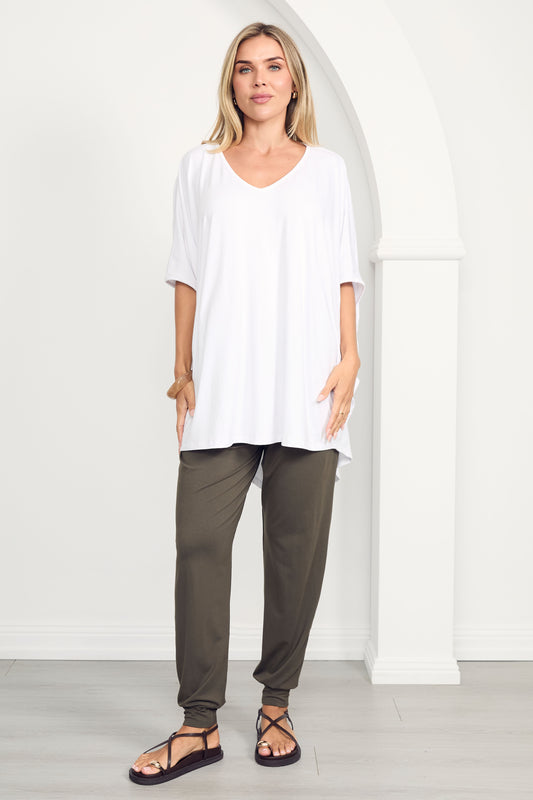 MIRACLE Bamboo Short Sleeve Hi Lo Top | White