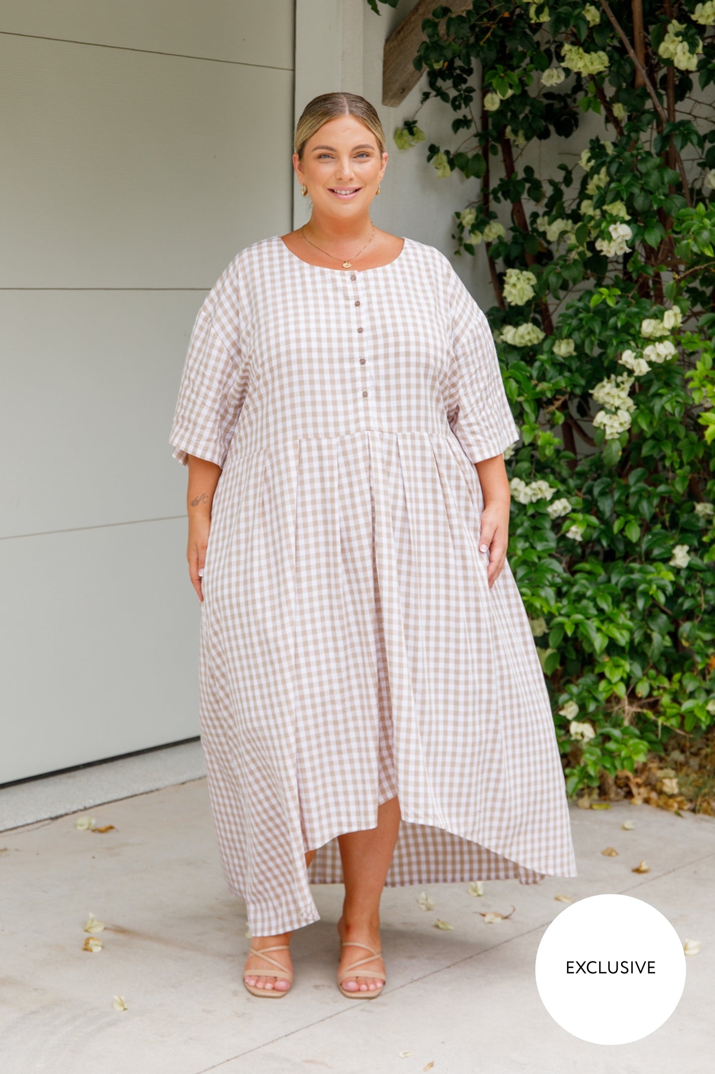 Maia Dress | Beige Gingham