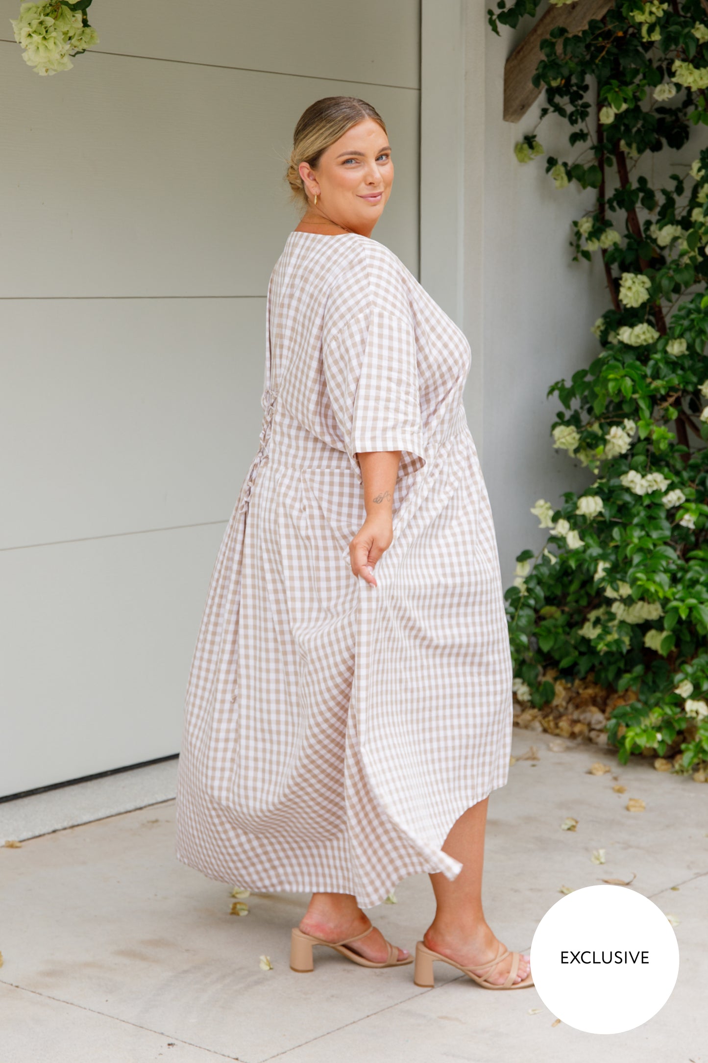 Maia Dress | Beige Gingham