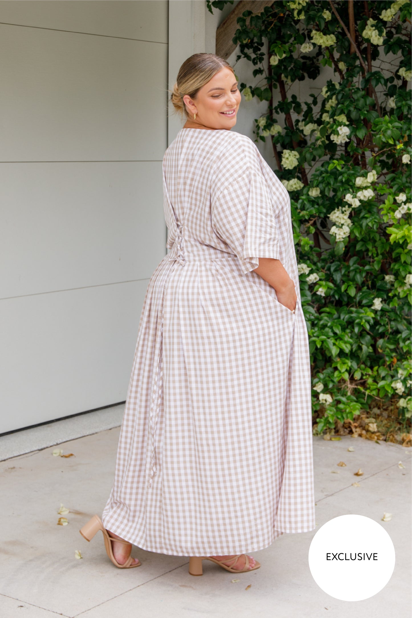 Maia Dress | Beige Gingham