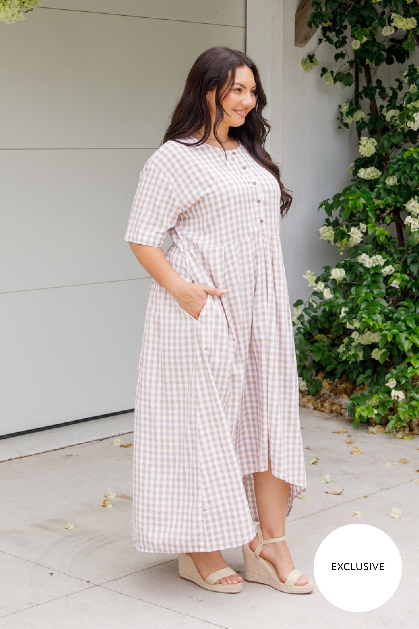 Maia Dress | Beige Gingham