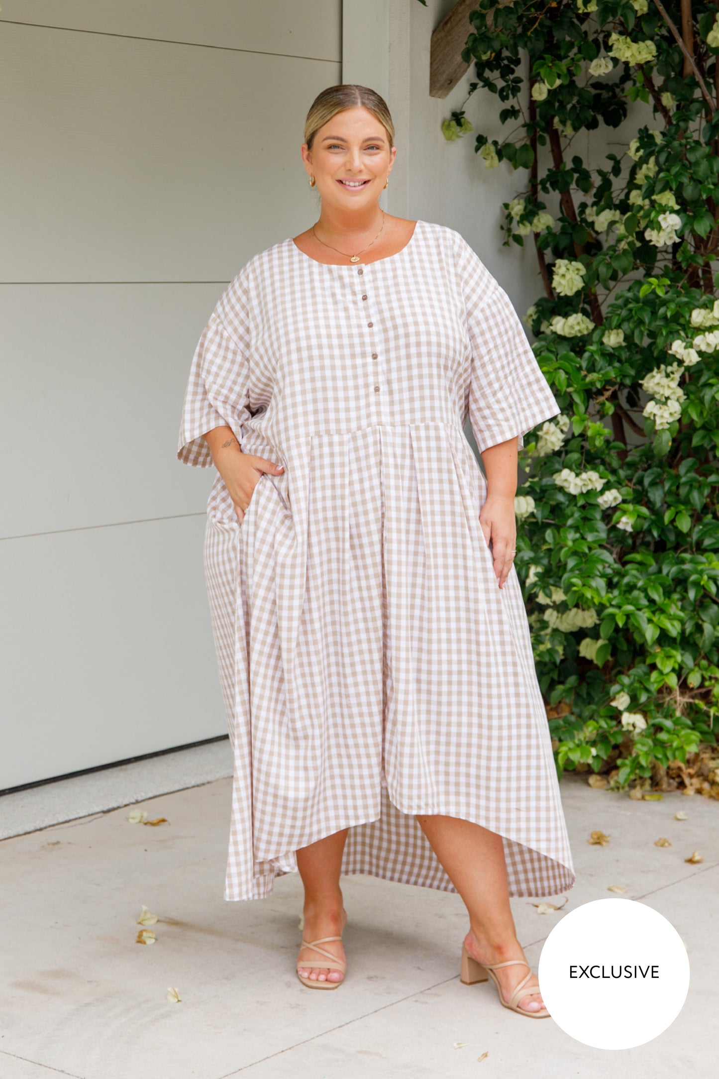 Maia Dress | Beige Gingham