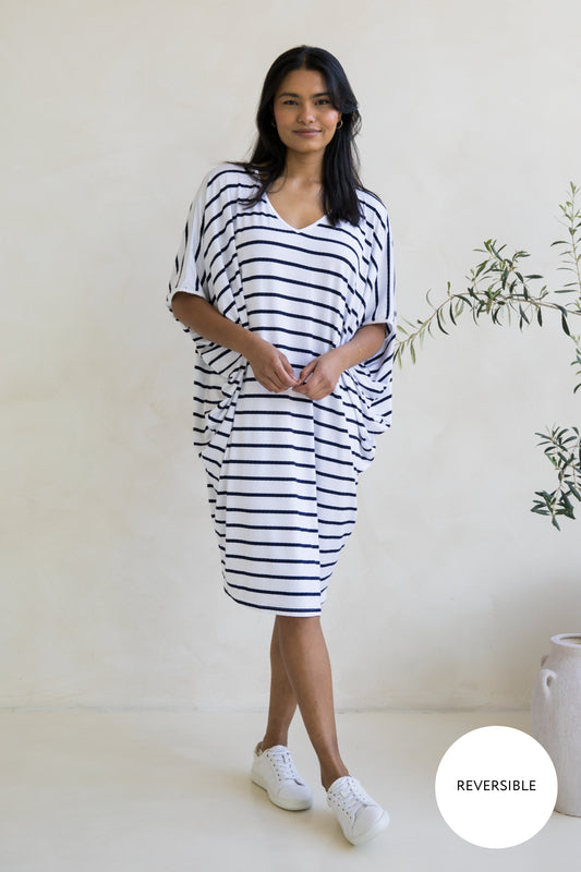 Miracle Dress in Navy/White Stripe