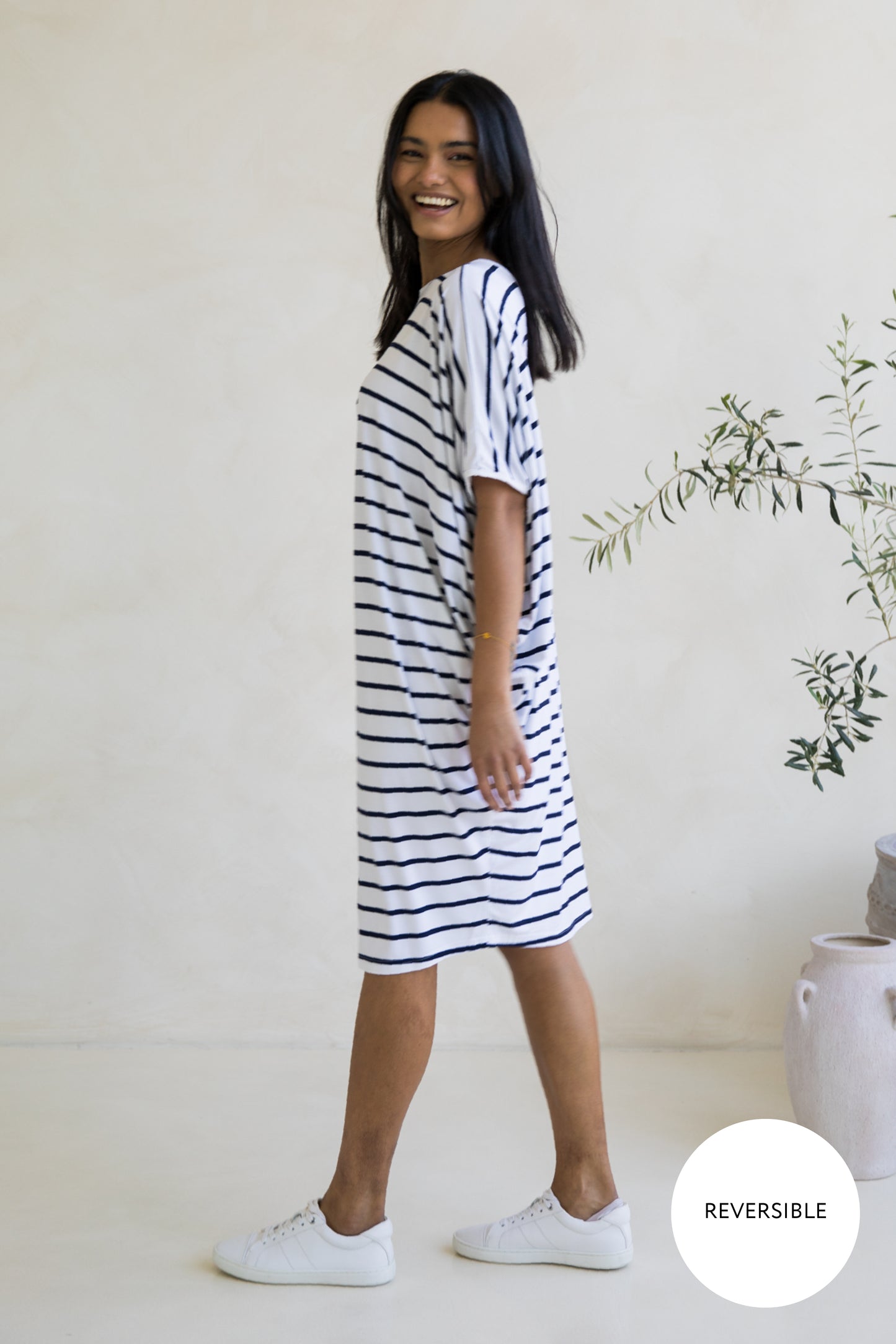 Miracle Dress in Navy/White Stripe