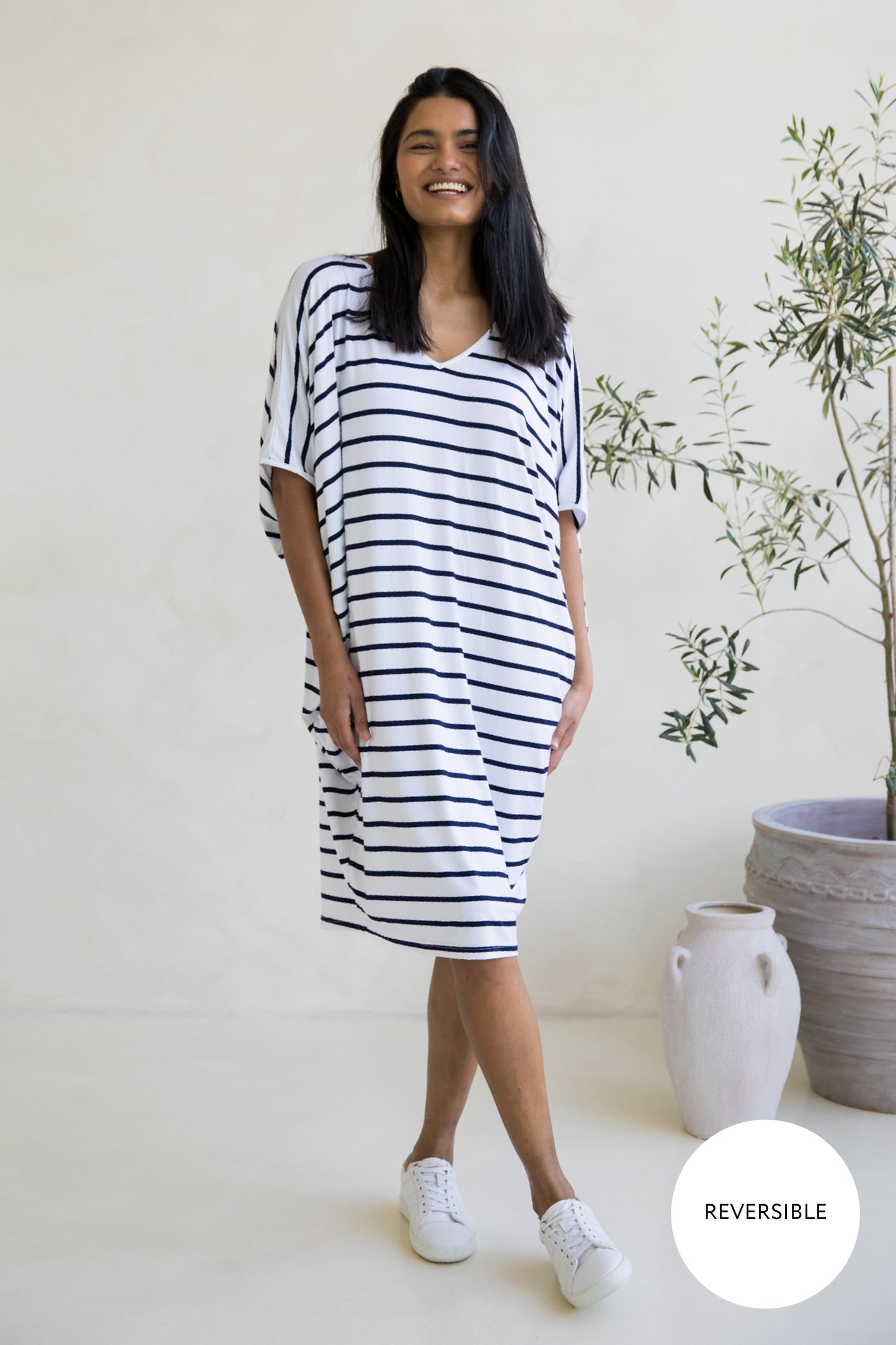 Miracle Dress in Navy/White Stripe