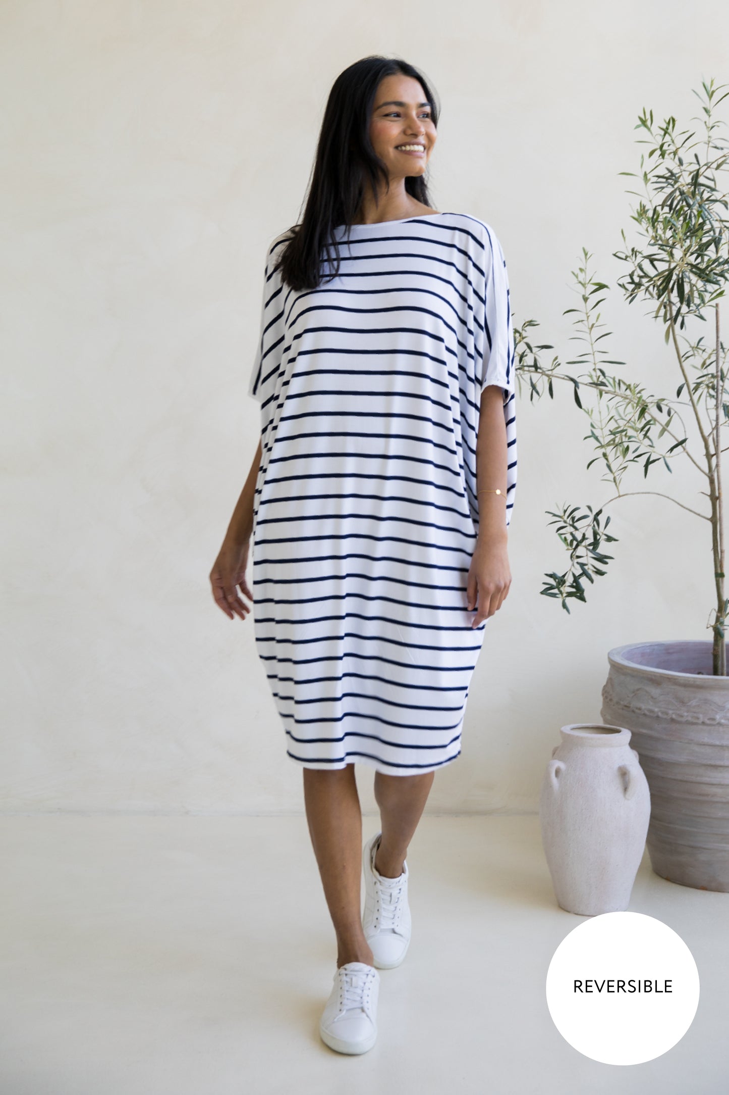 Miracle Dress in Navy/White Stripe