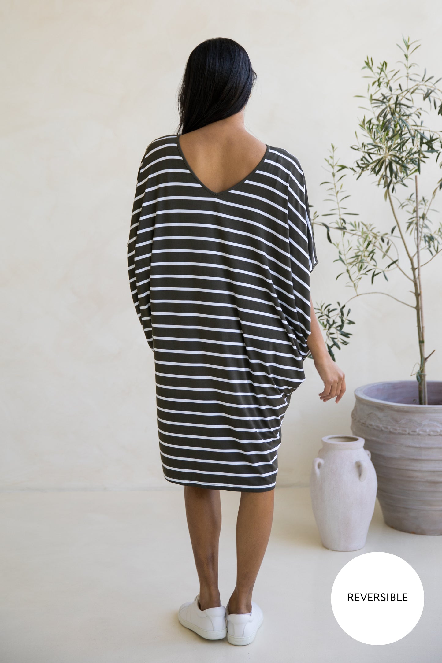 Miracle Dress | Moss Green/White Stripe