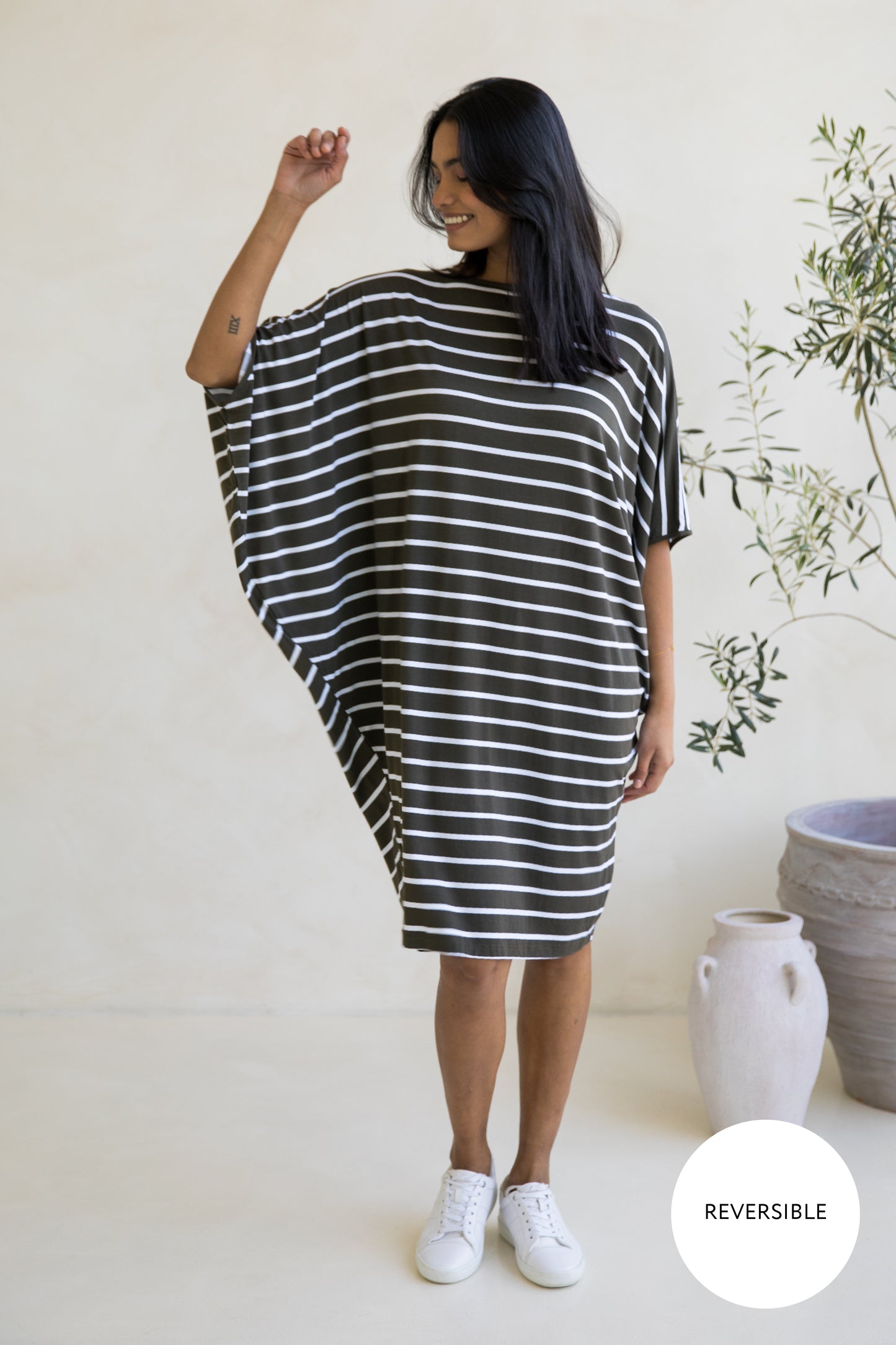 Miracle Dress | Moss Green/White Stripe