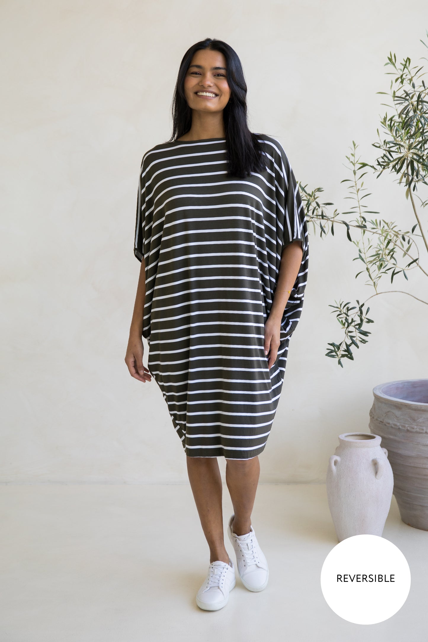 Miracle Dress | Moss Green/White Stripe