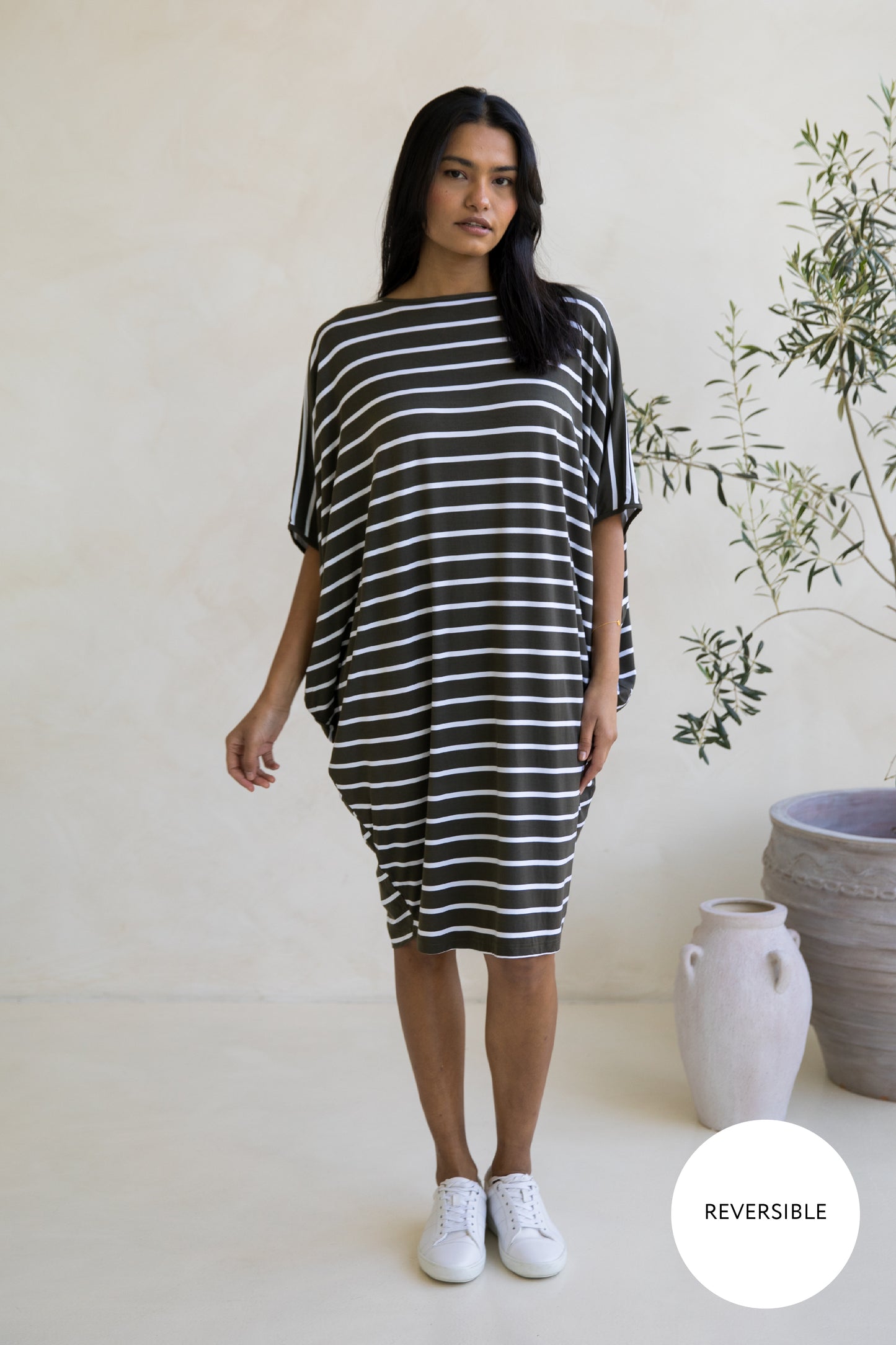 Miracle Dress | Moss Green/White Stripe