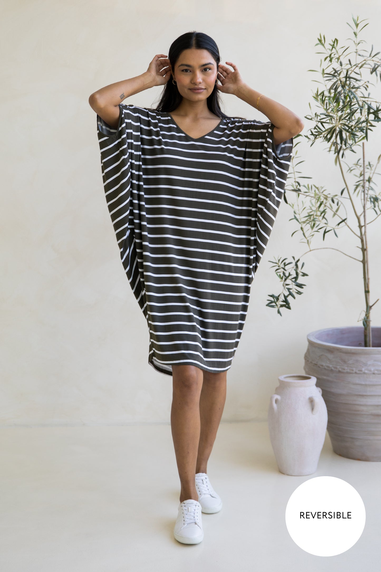 Miracle Dress | Moss Green/White Stripe