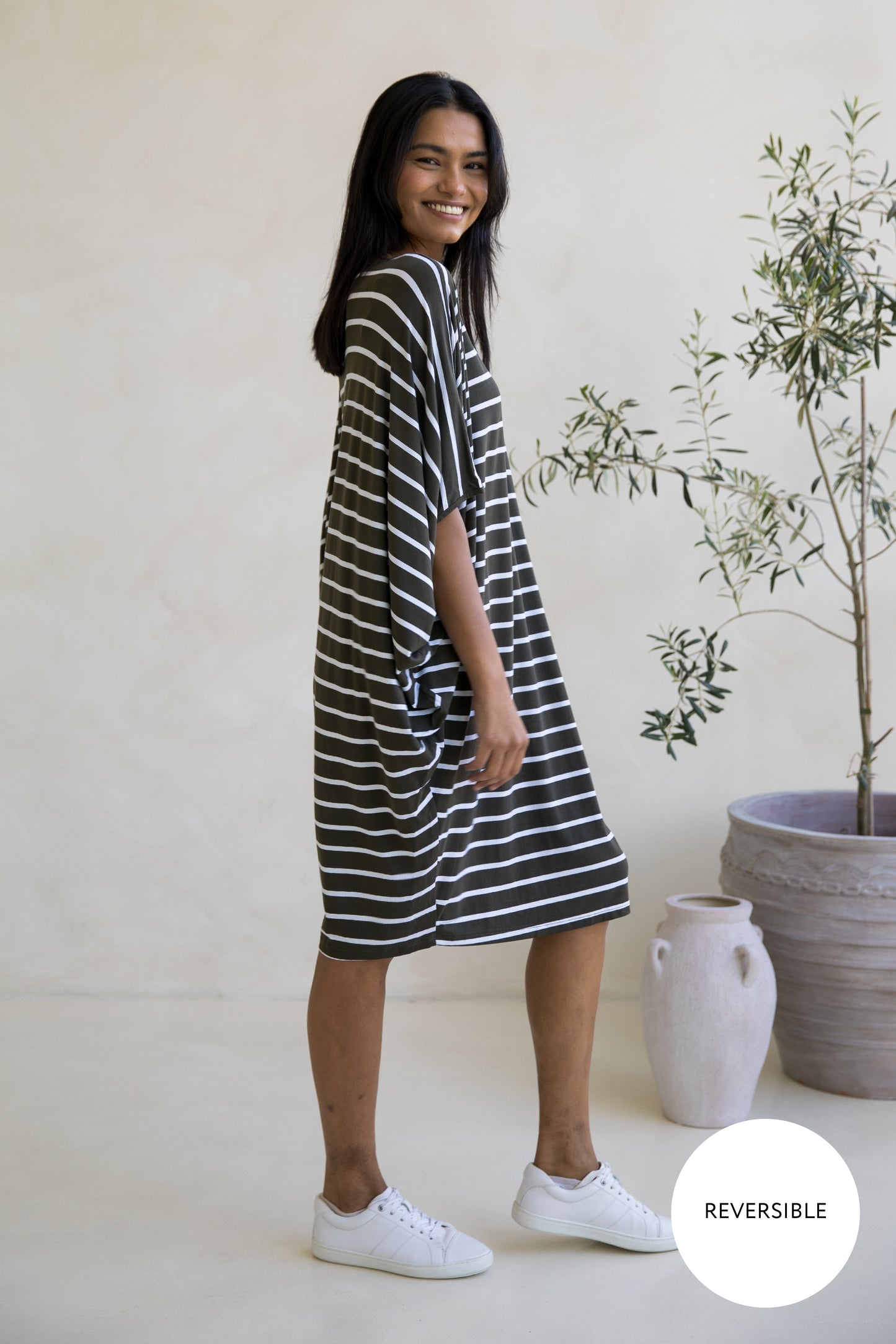 Miracle Dress | Moss Green/White Stripe