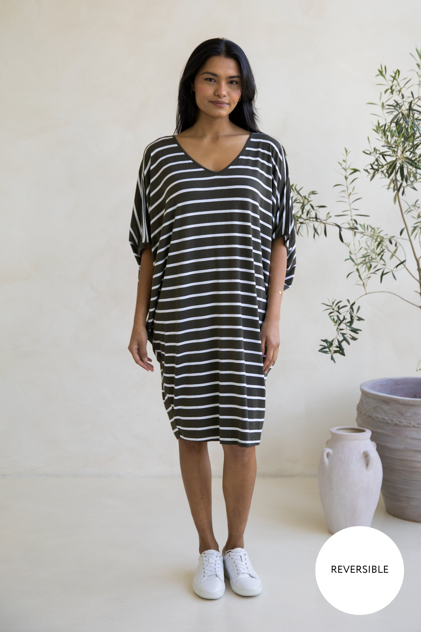 Miracle Dress | Moss Green/White Stripe